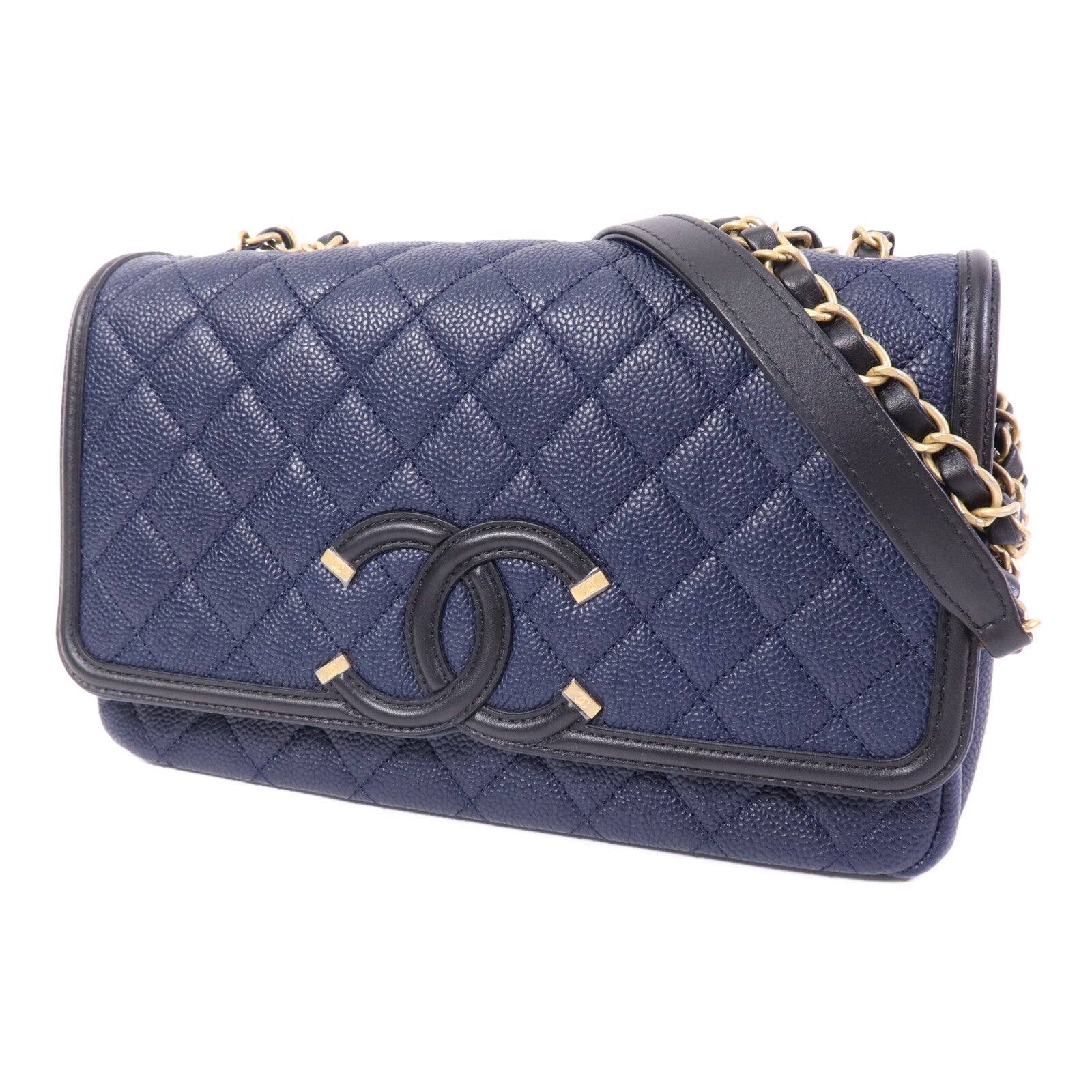 CHANEL 牛皮皮革CC Filigree金扣鏈帶肩背袋