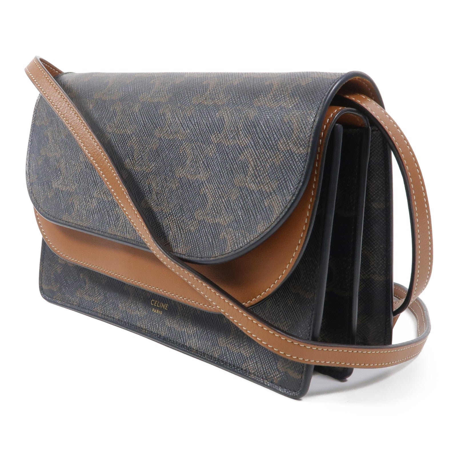 CELINE 塗層帆布Triomphe Wallet On Strap肩背袋