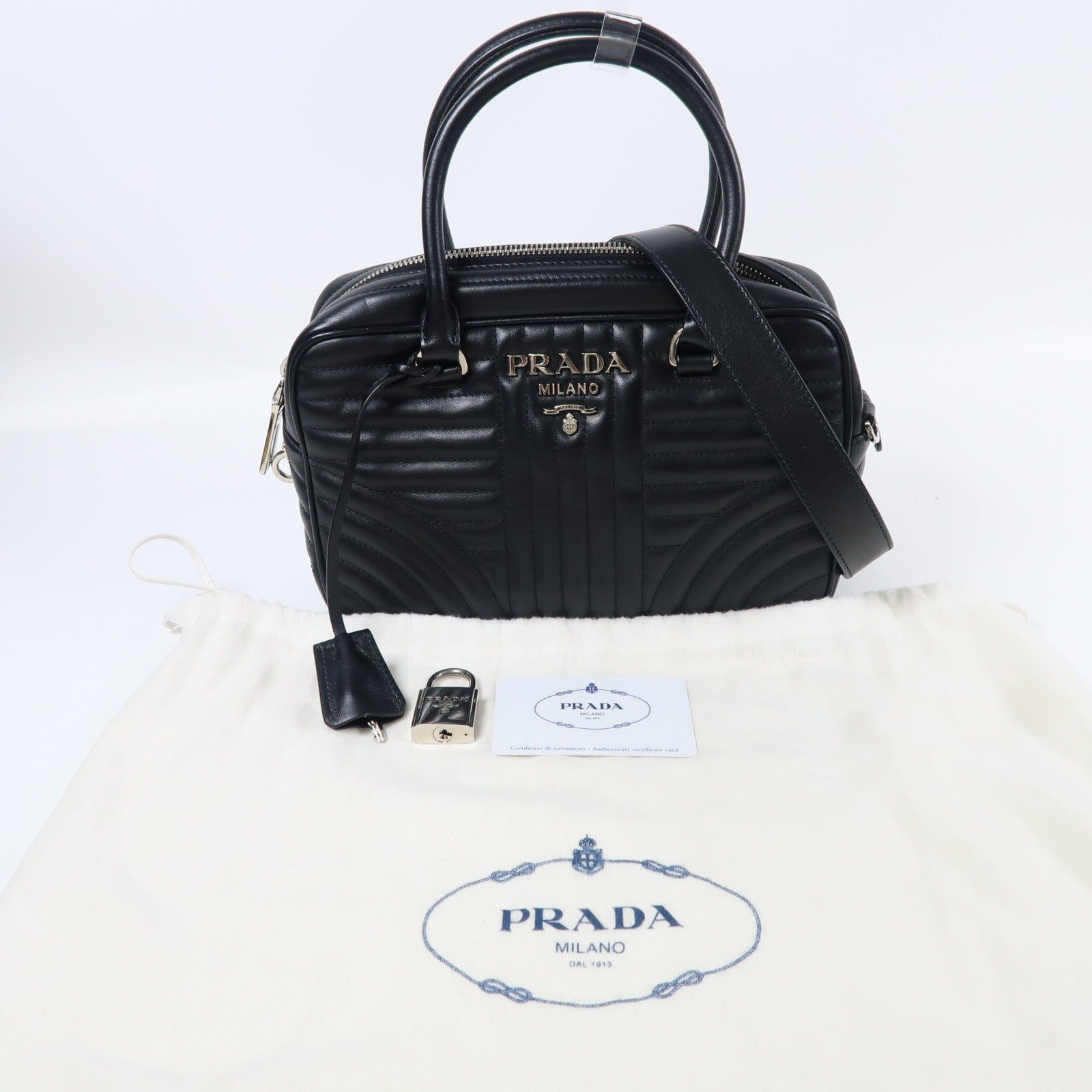 PRADA 牛皮皮革Diagramme銀扣手挽肩背兩用袋