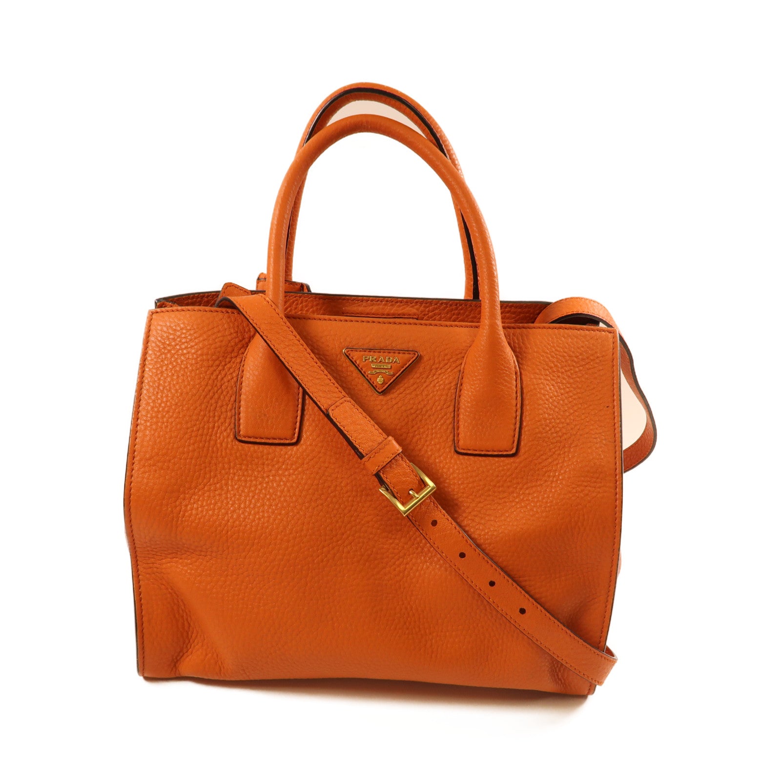 PRADA 牛皮皮革2 Way Shoulder金扣手挽肩背兩用袋橙色