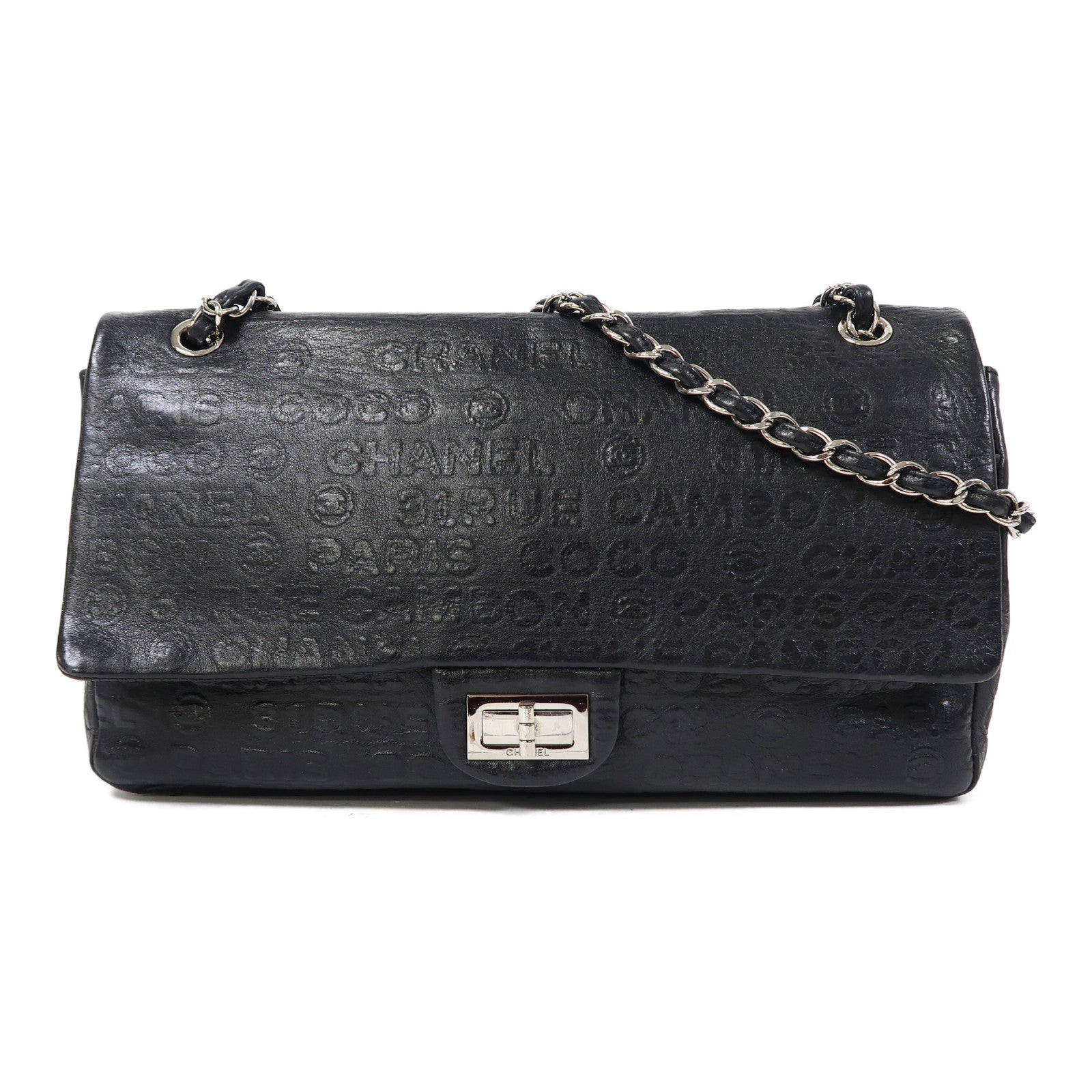 CHANEL 【激減優惠】牛皮皮革2.55 Chain Shoulder銀扣鏈帶肩背袋黑色