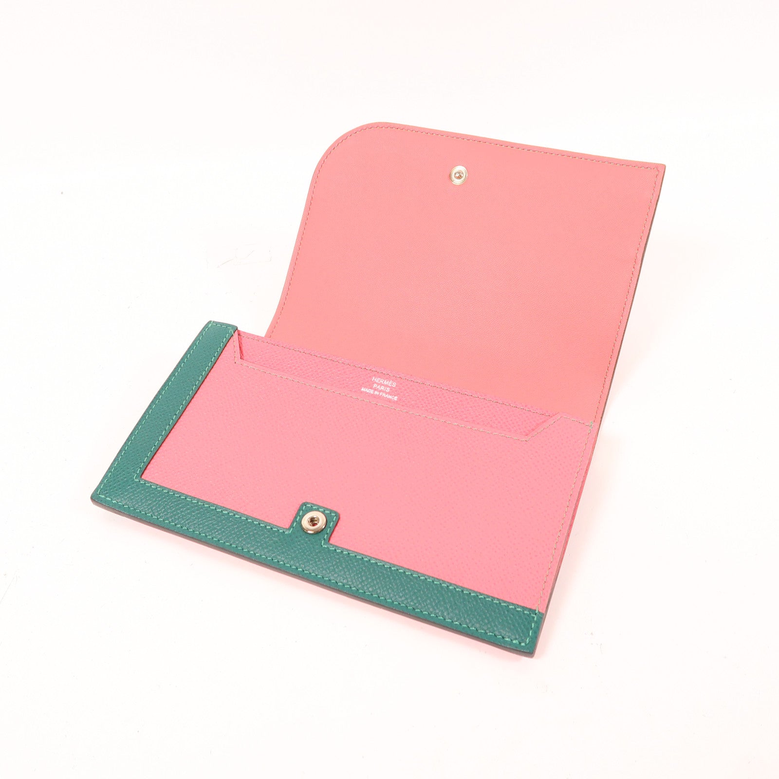 HERMES PHW Camail Long Wallet Veau Epsom Leather Pink Green