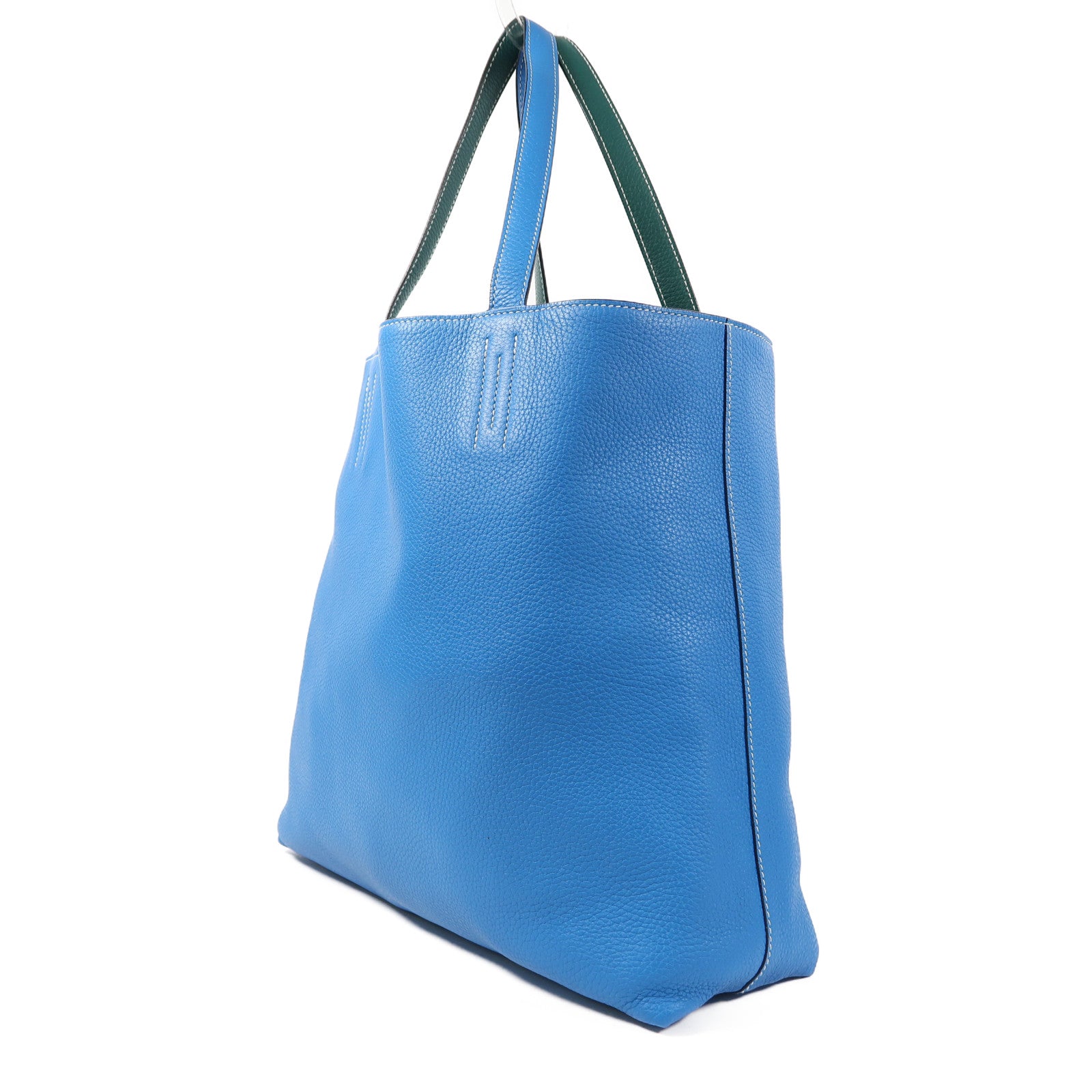 HERMES Clemence皮革Double Sens 45肩背袋藍色/綠色