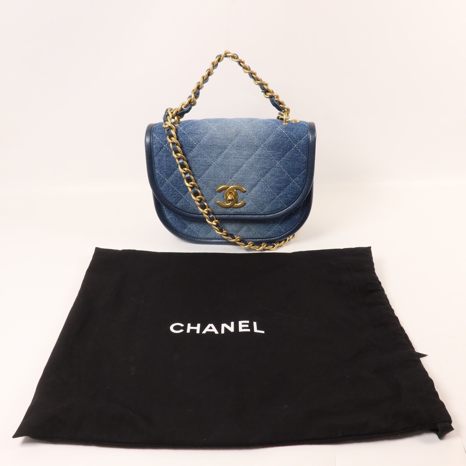 CHANEL 牛仔布Small Demin Messenger鏈帶手挽肩背兩用袋