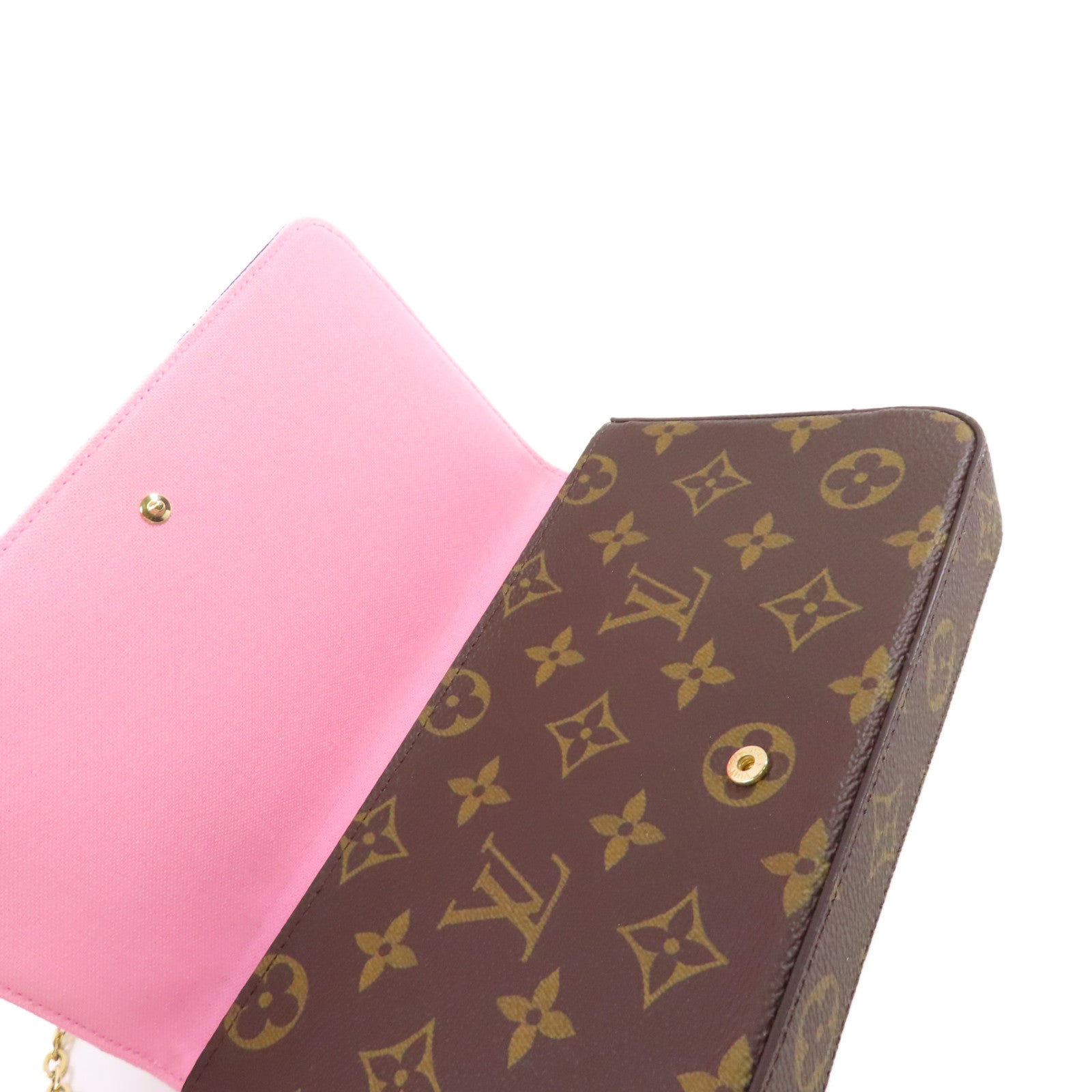 LOUIS VUITTON Monogram Felicie Pochette Shoulder Bag金扣鏈帶肩背袋啡色