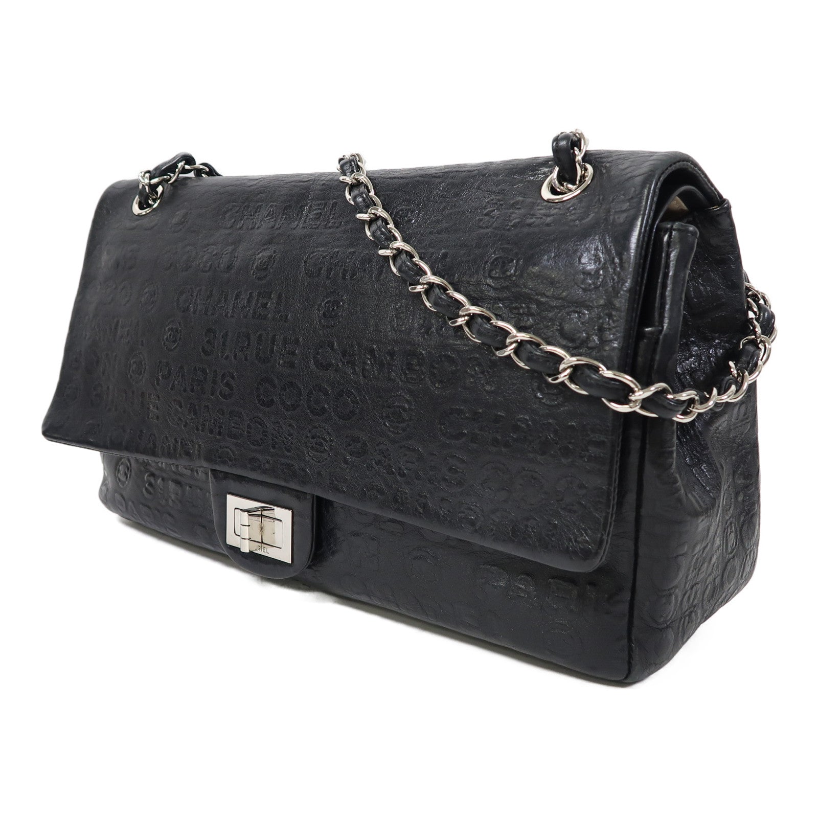 CHANEL 【激減優惠】牛皮皮革2.55 Chain Shoulder銀扣鏈帶肩背袋黑色