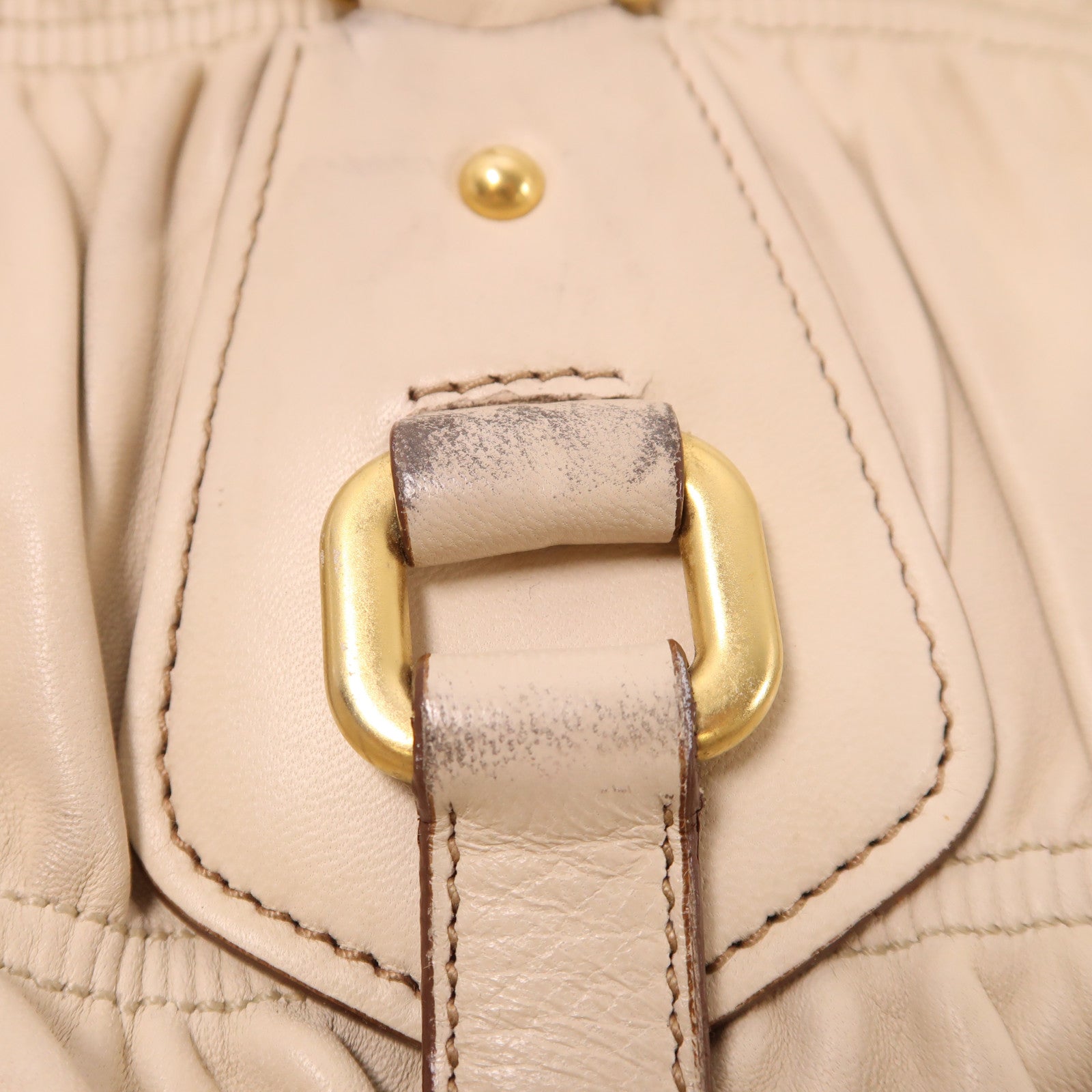 PRADA 羊皮皮革2 Way Shoulder金扣手挽肩背兩用袋米色