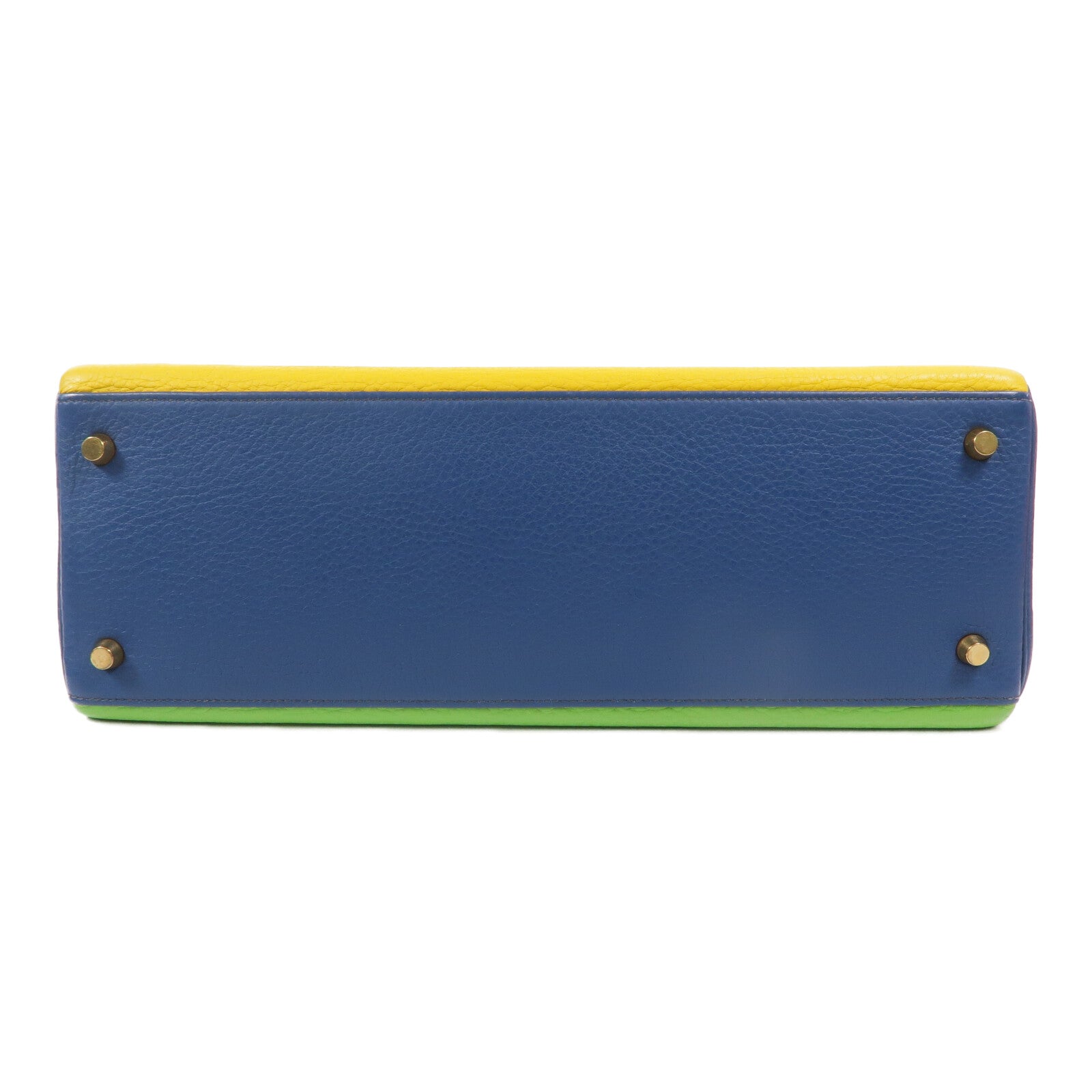 HERMES Togo皮革Kelly 35手挽肩背兩用袋Jaune/Bleu Thalassa/Vert Cru