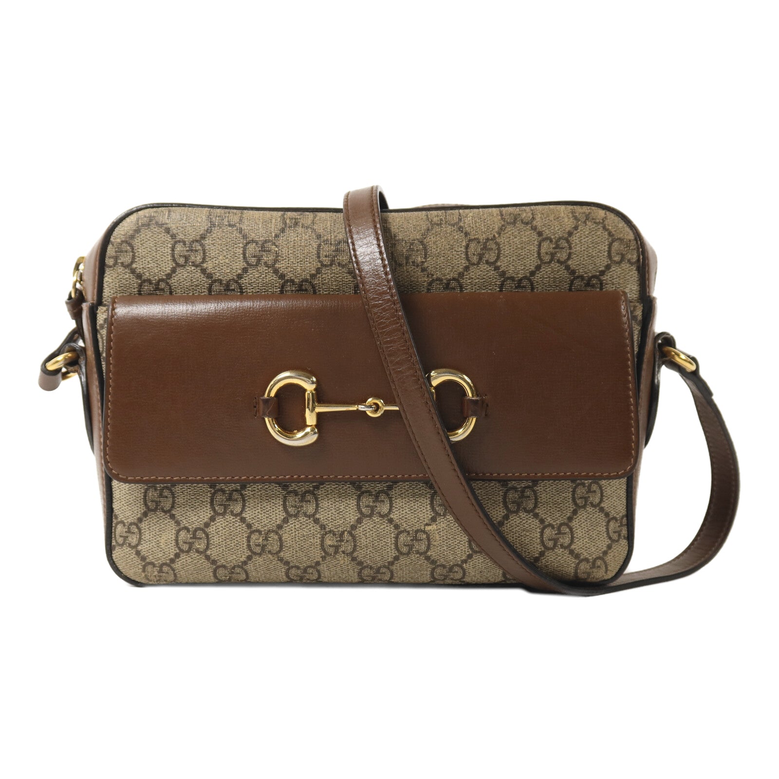 GUCCI 牛皮皮革/塗層帆布Horsebit 1955 Small肩背袋