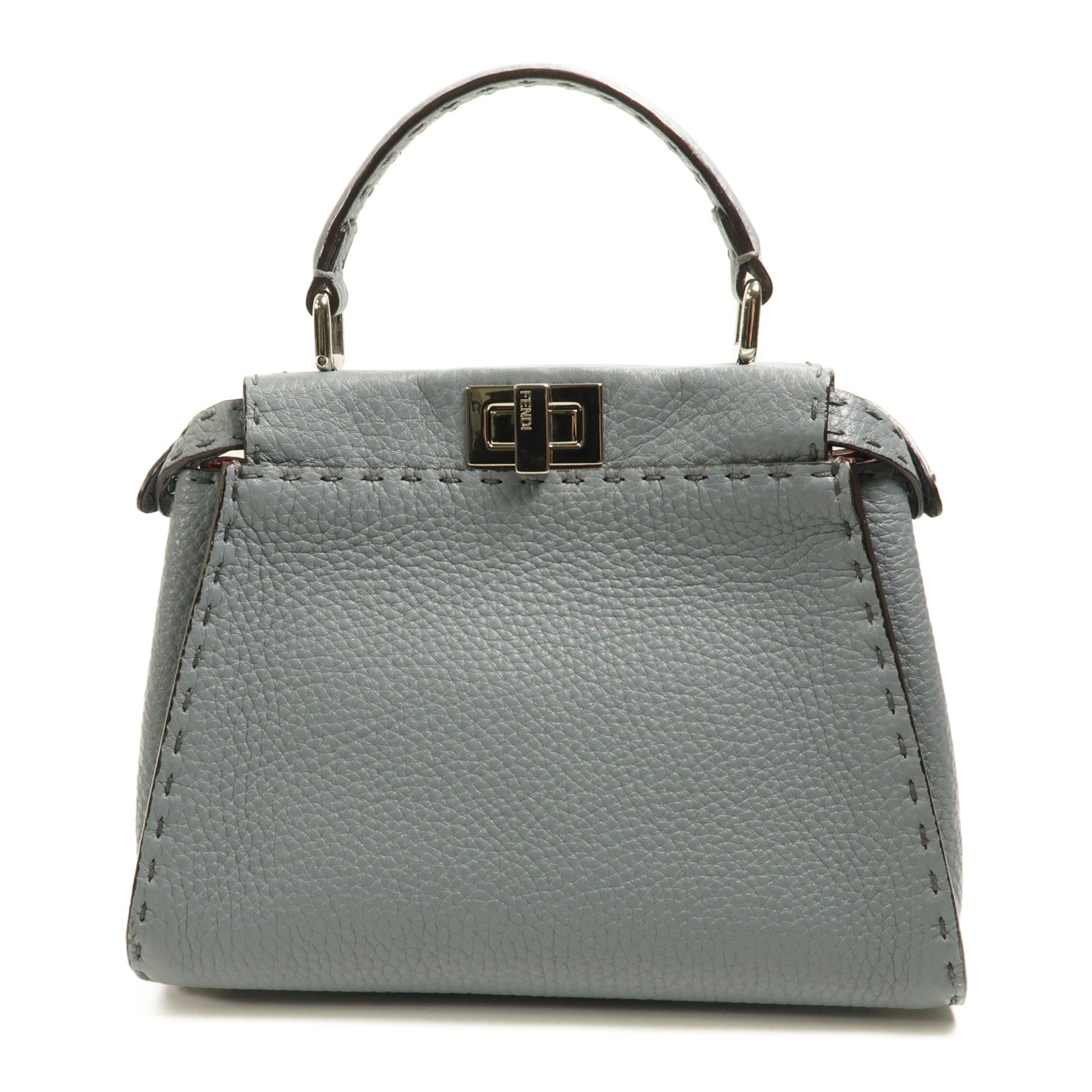 FENDI 牛皮皮革Peekaboo Mini銀扣手挽肩背兩用袋