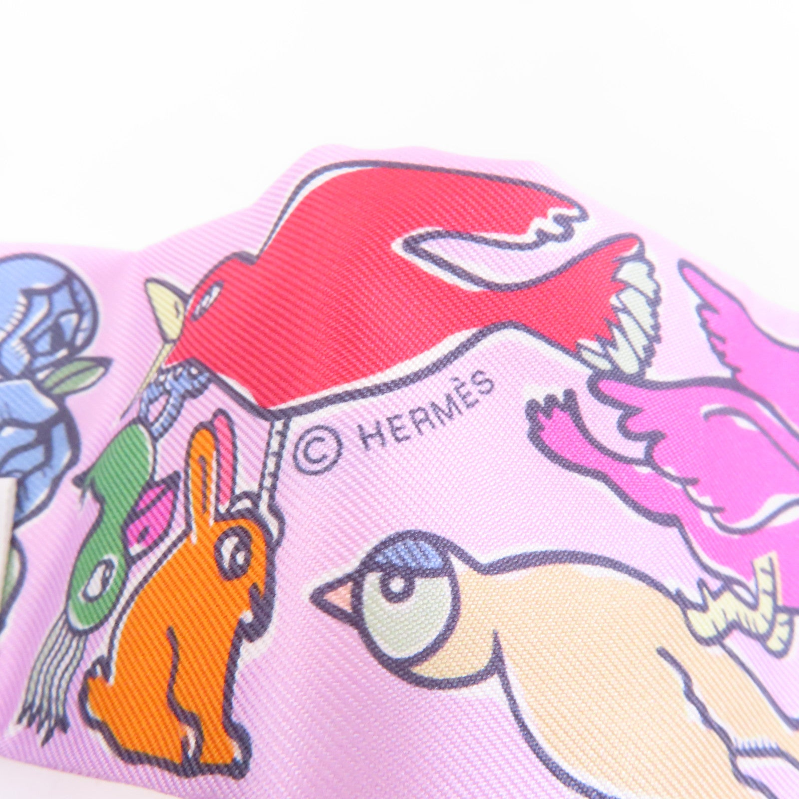 HERMES 絲質Twilly絲巾粉紅色