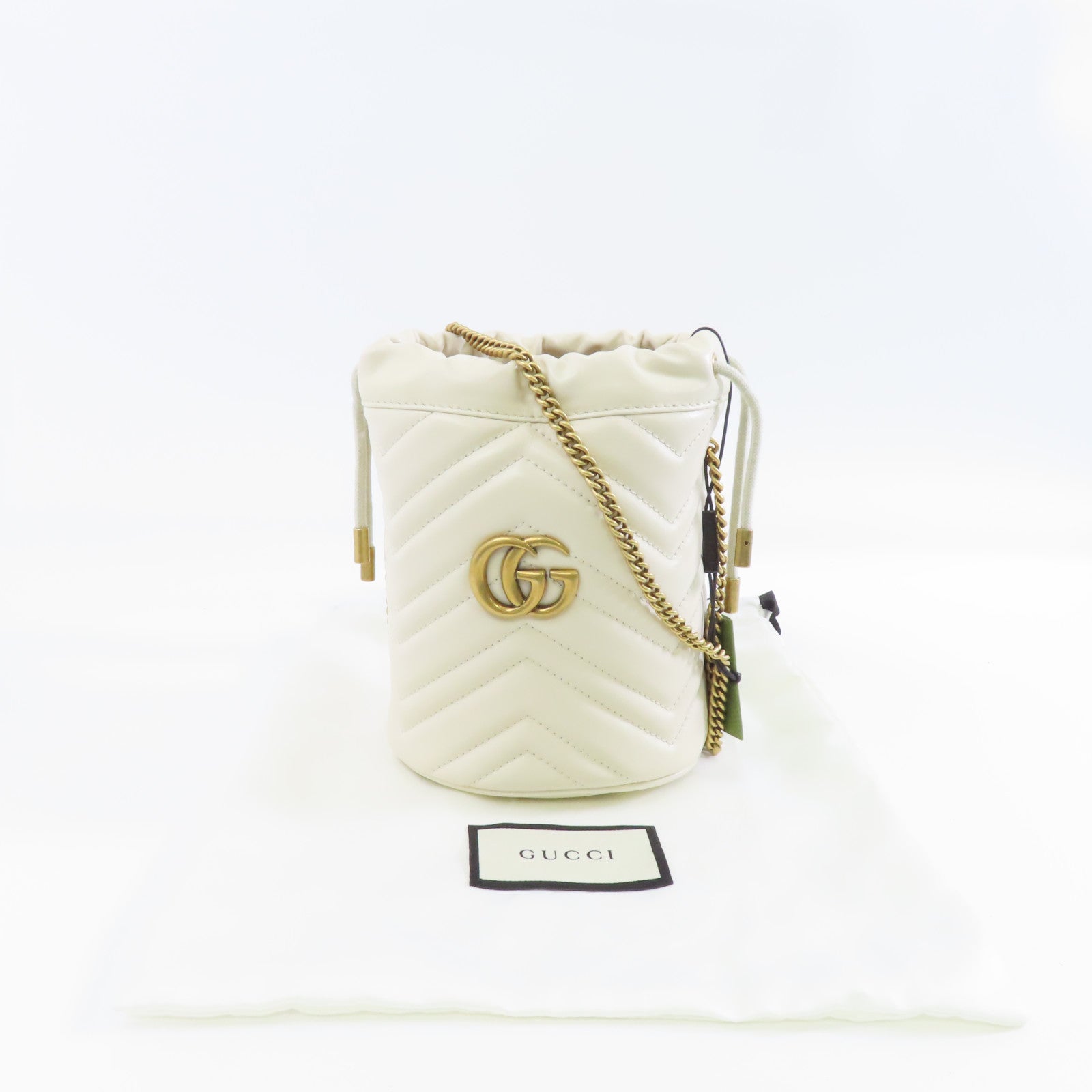 GUCCI 【激減優惠】牛皮皮革GG Marmont金扣鏈帶肩背袋白色