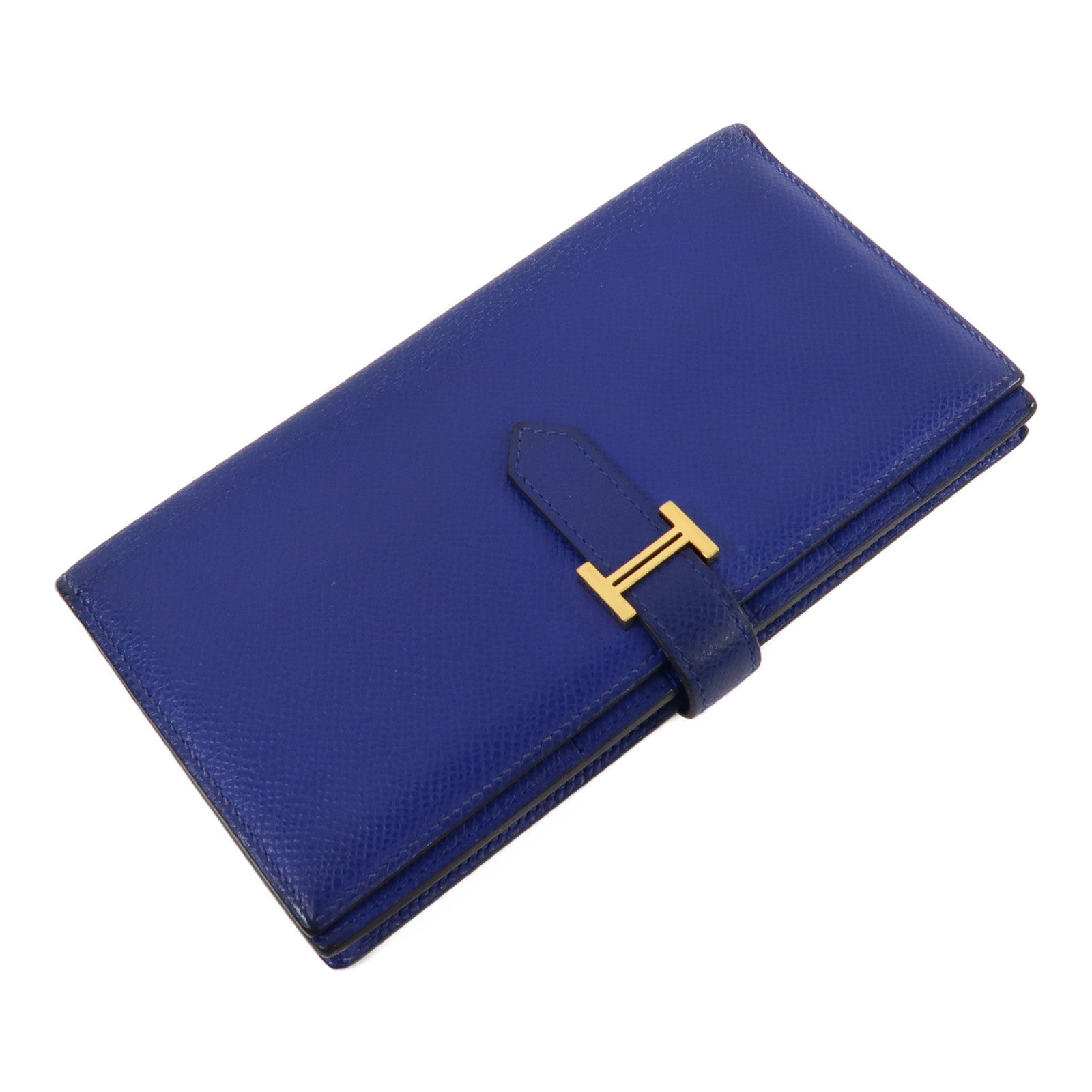 HERMES 【激減優惠】Epsom皮革Brean Long Wallet金扣長錢包電光藍色