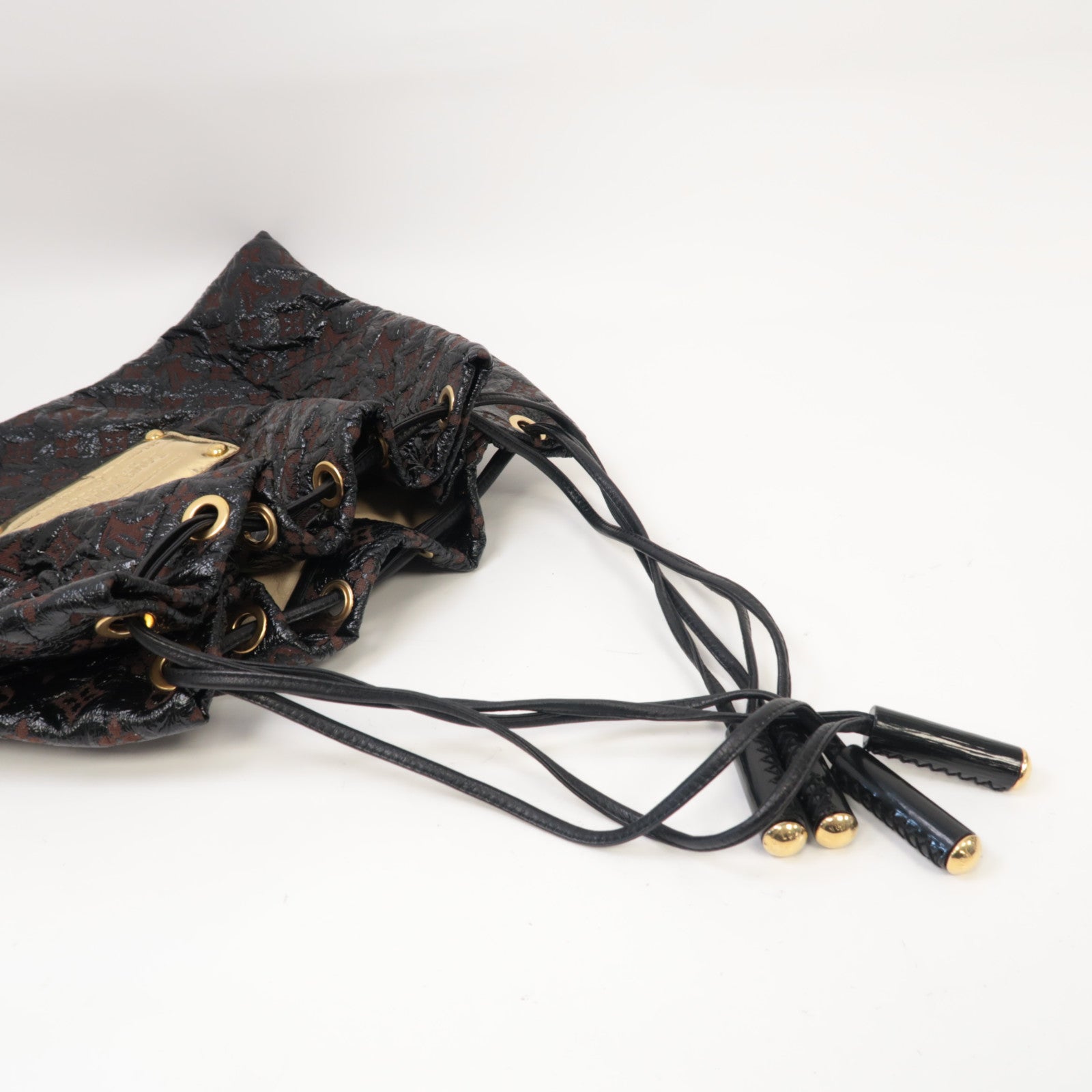 LOUIS VUITTON Monogram Envinil Squishy金扣肩背袋棕色/黑色