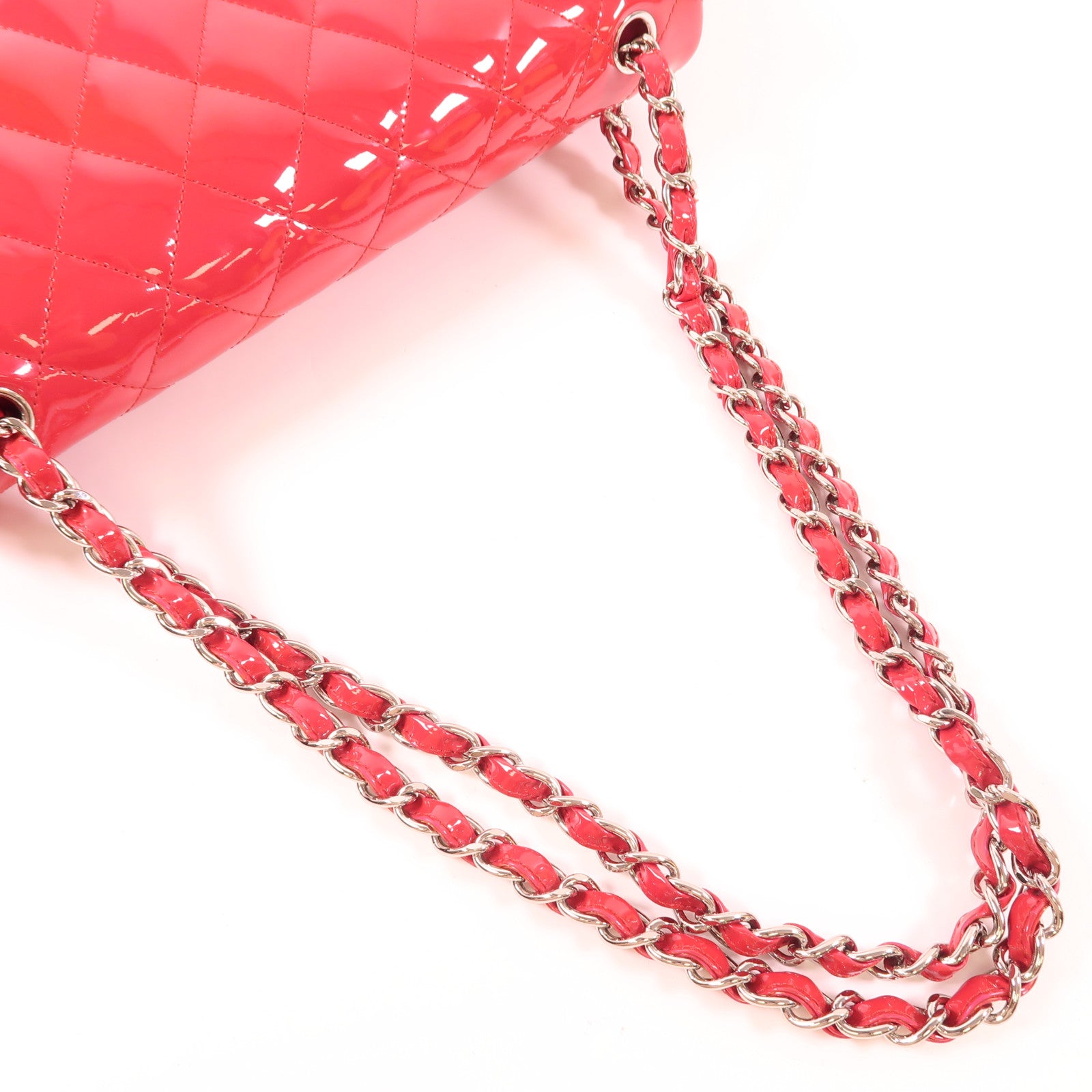 CHANEL 漆皮皮革Large Classic銀扣鏈帶肩背袋