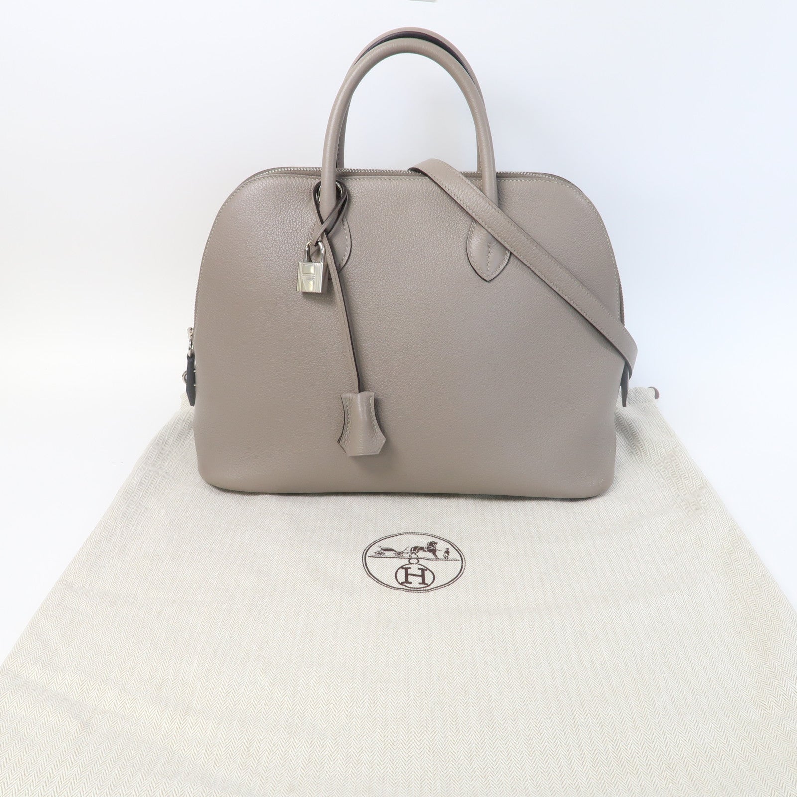 HERMES 【激減優惠】Evercolor皮革Bolide 1923 30銀扣手挽袋Gris Asphalte灰色