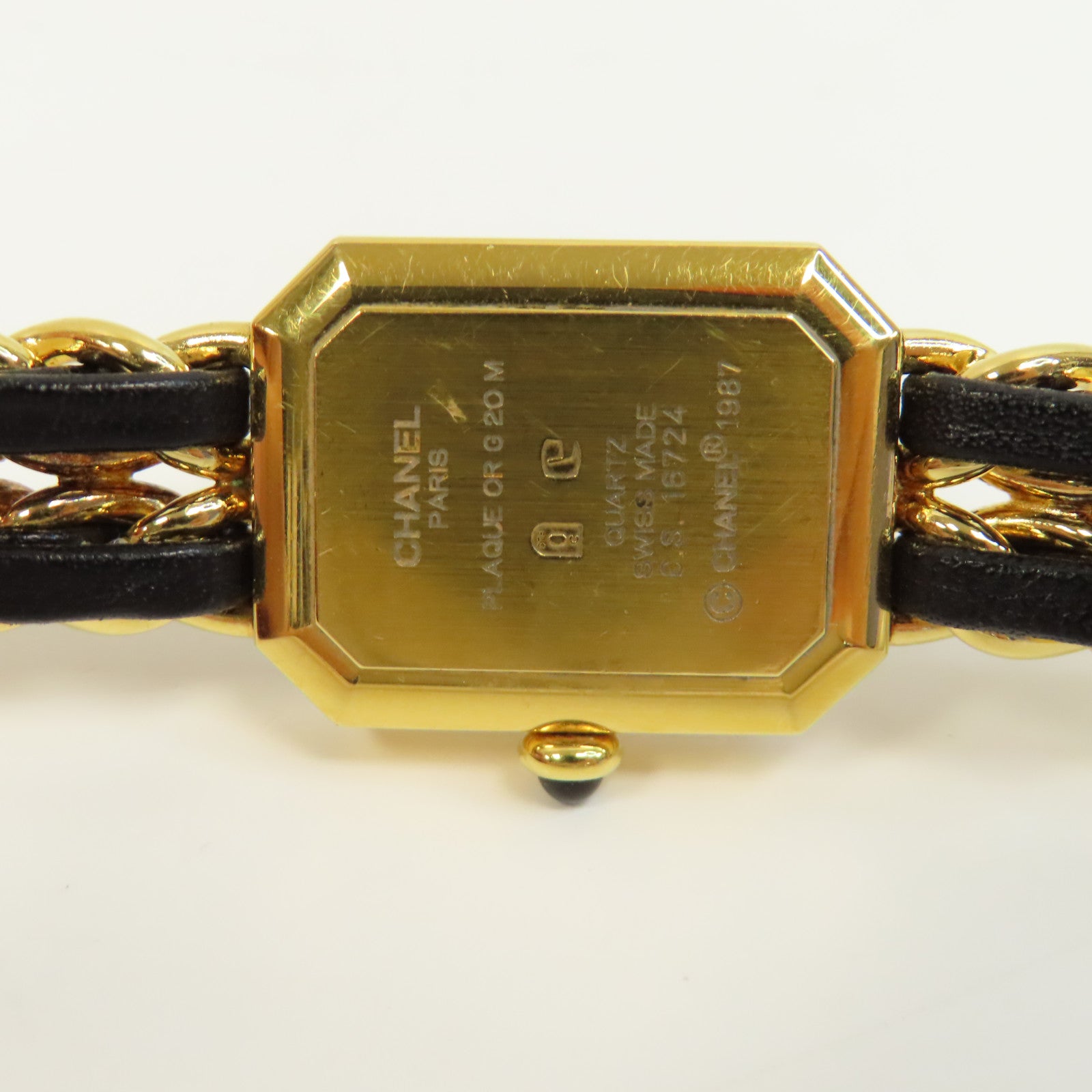 CHANEL Premiere L鍍金/皮革帶手錶石英機芯黑色