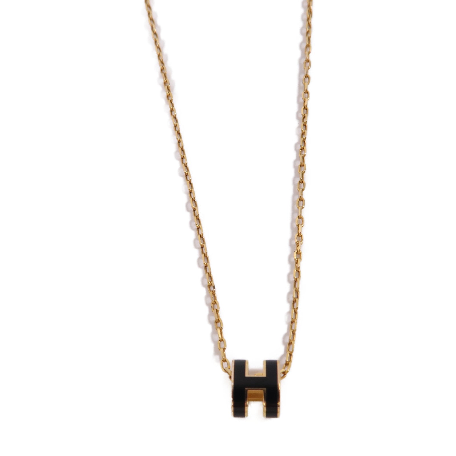 HERMES 金屬Mini Pop H Necklace金扣項鍊黑色/金色