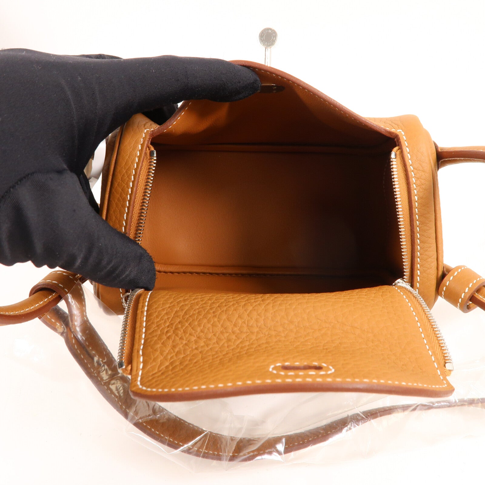 HERMES Clemence皮革Mini Lindy手挽肩背兩用袋Gold
