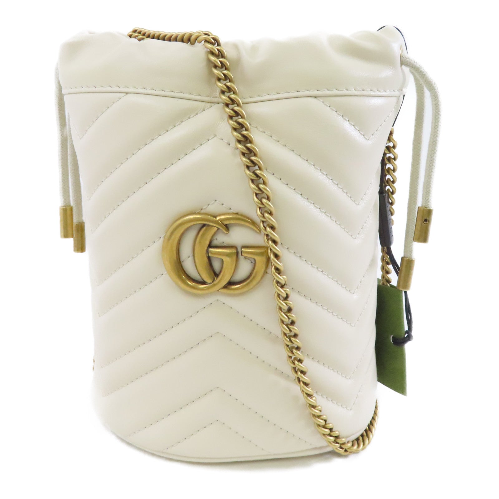 GUCCI 【激減優惠】牛皮皮革GG Marmont金扣鏈帶肩背袋白色