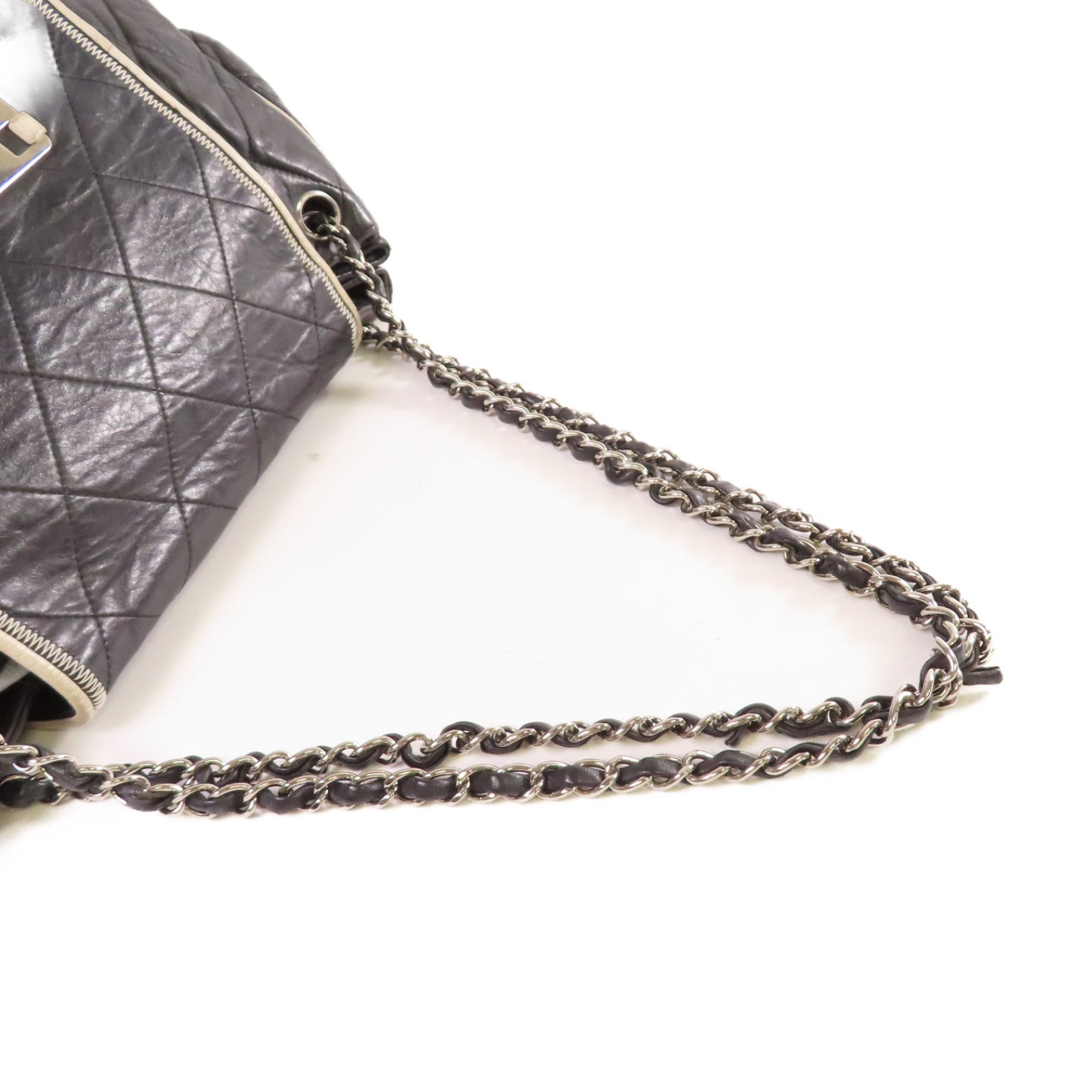 CHANEL 【激減優惠】菱格牛皮皮革Chain Shoulder Bag銀扣鏈帶肩背袋黑色