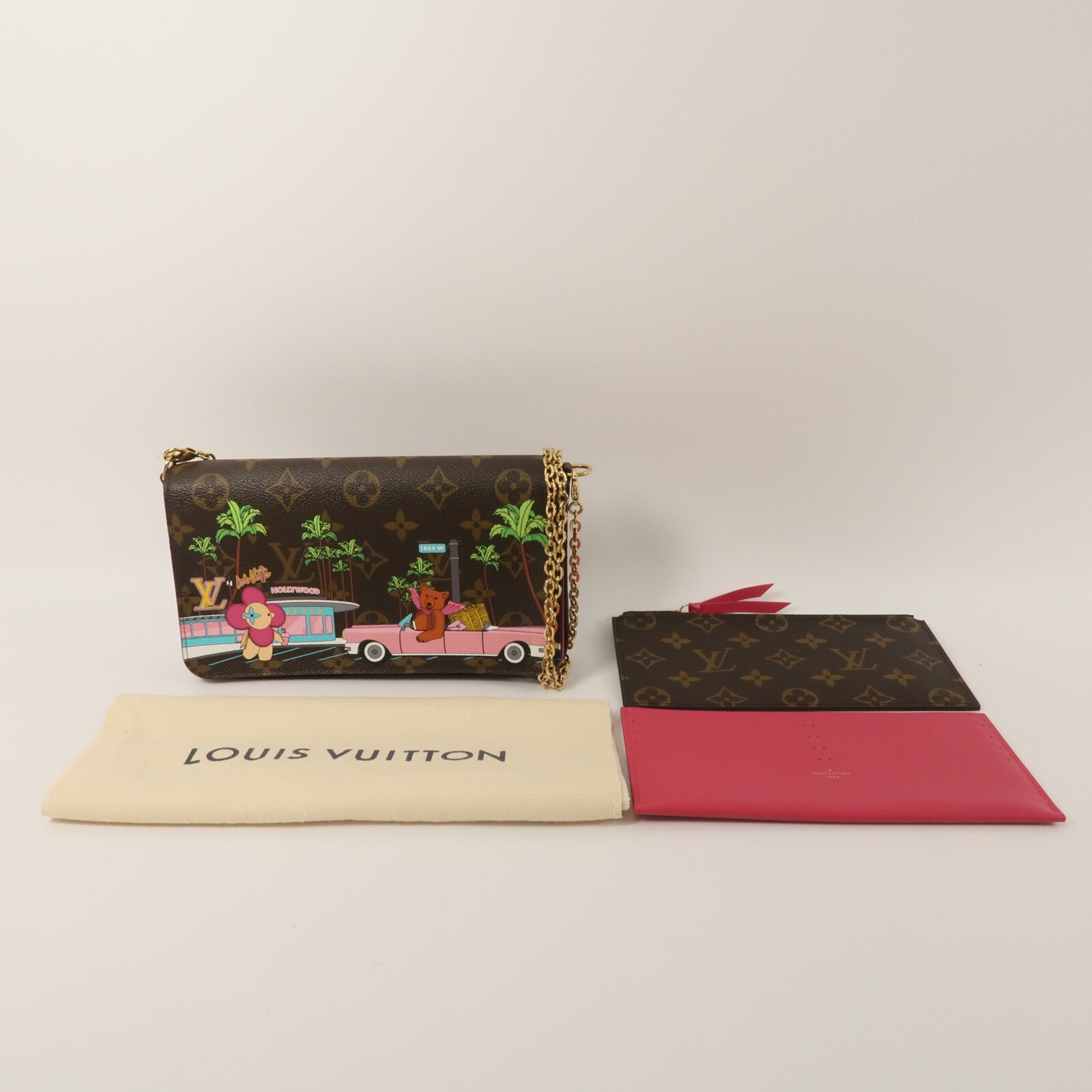 LOUIS VUITTON Monogram Hollywood Xmas Felicie Pochette鏈帶肩背袋