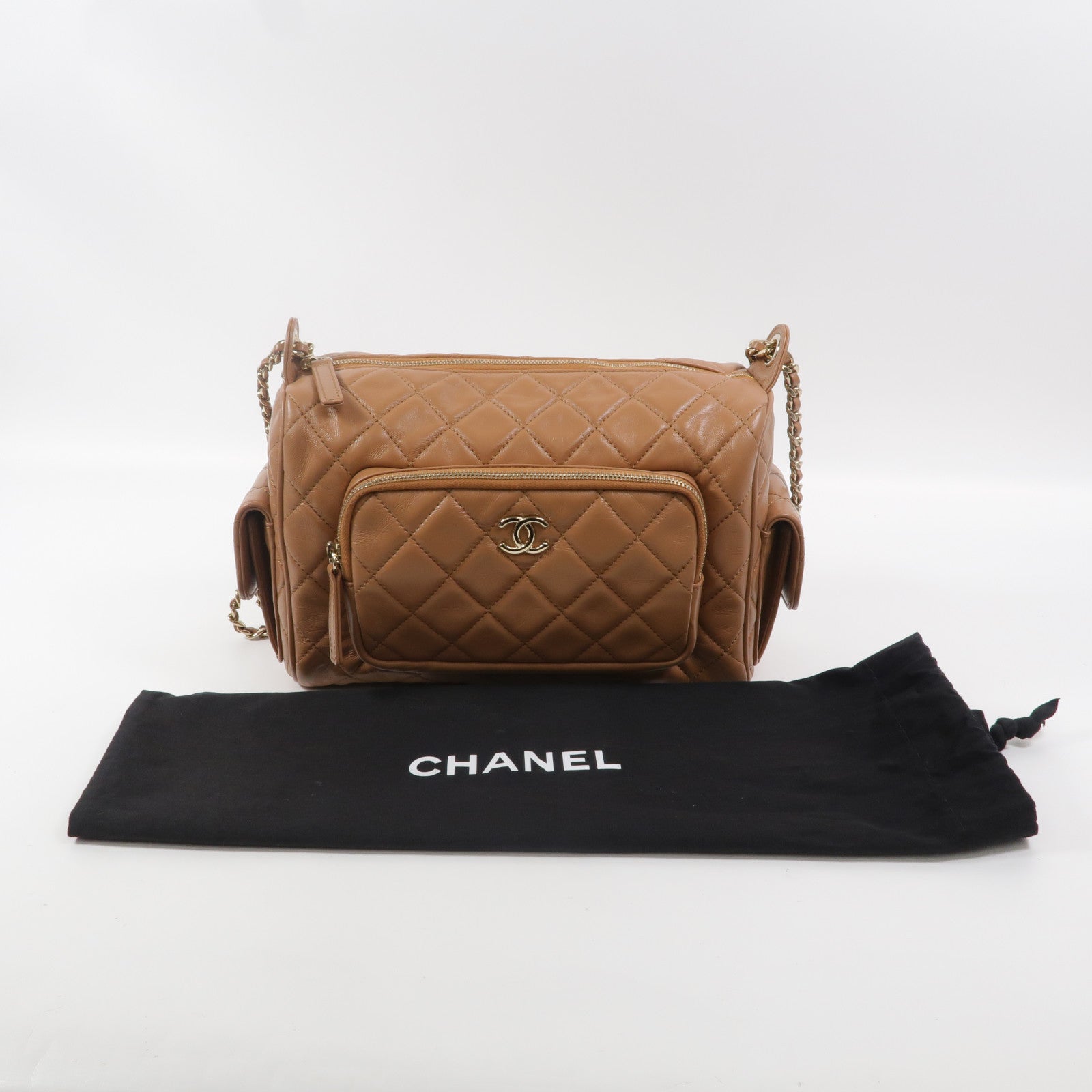 CHANEL 羊皮皮革24K Camera Bag鏈帶肩背袋