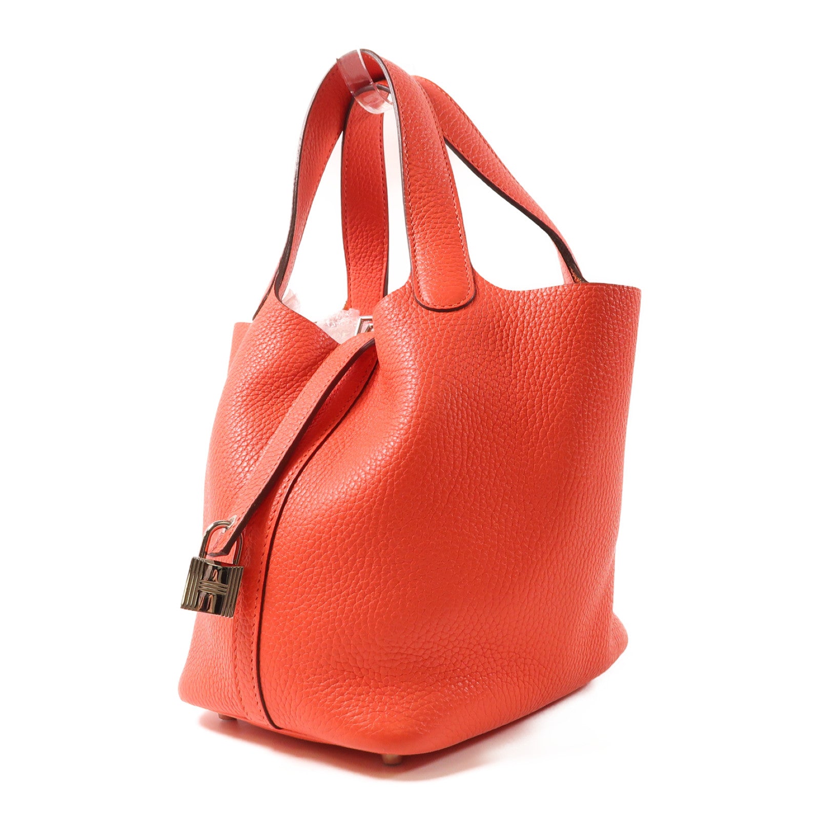 HERMES Clemence皮革Piction PM銀扣手挽袋紅色