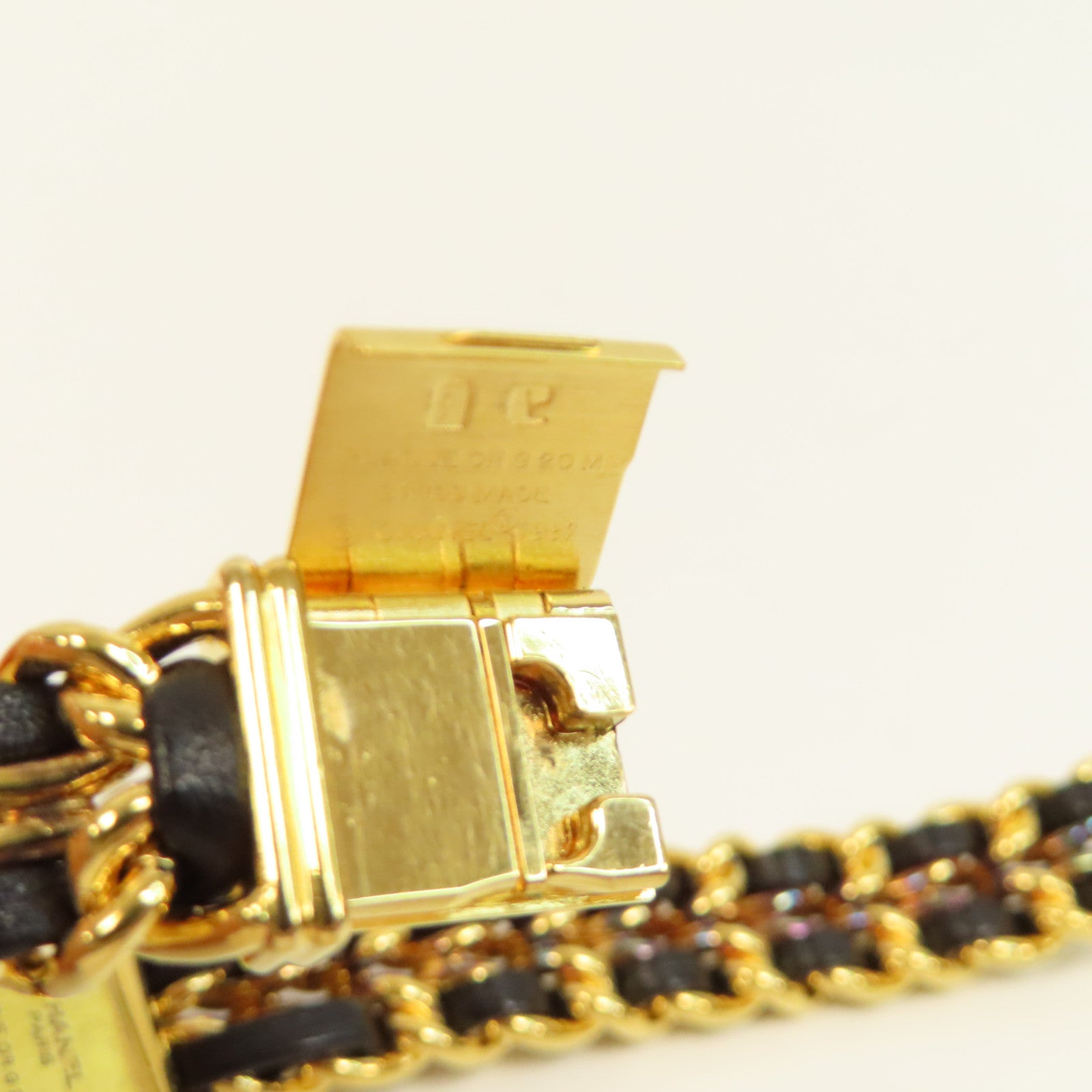 CHANEL Premiere L鍍金/皮革帶手錶石英機芯黑色
