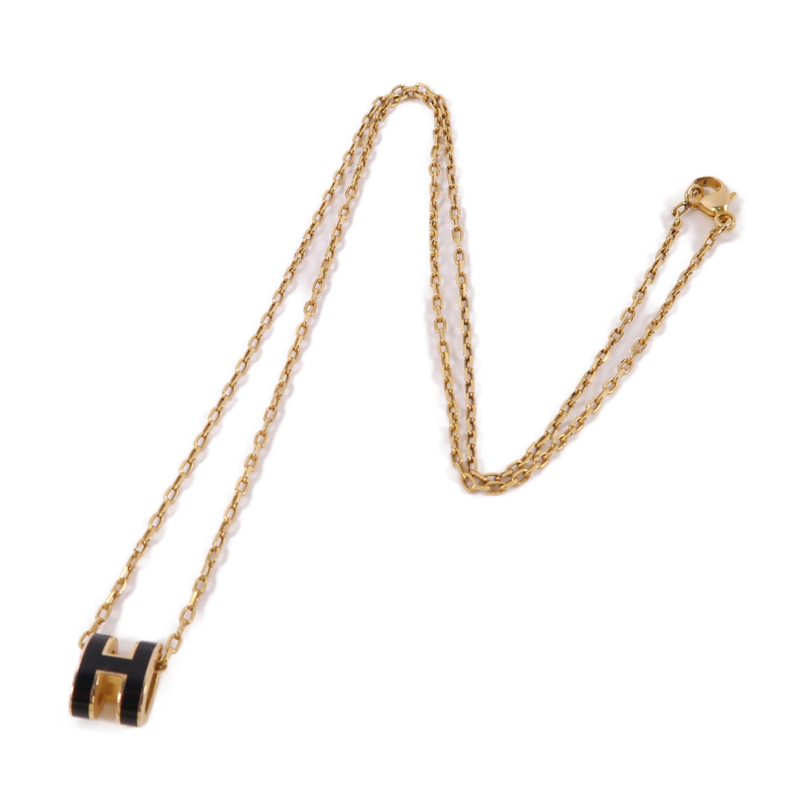 HERMES 金屬Mini Pop H Necklace金扣項鍊黑色/金色