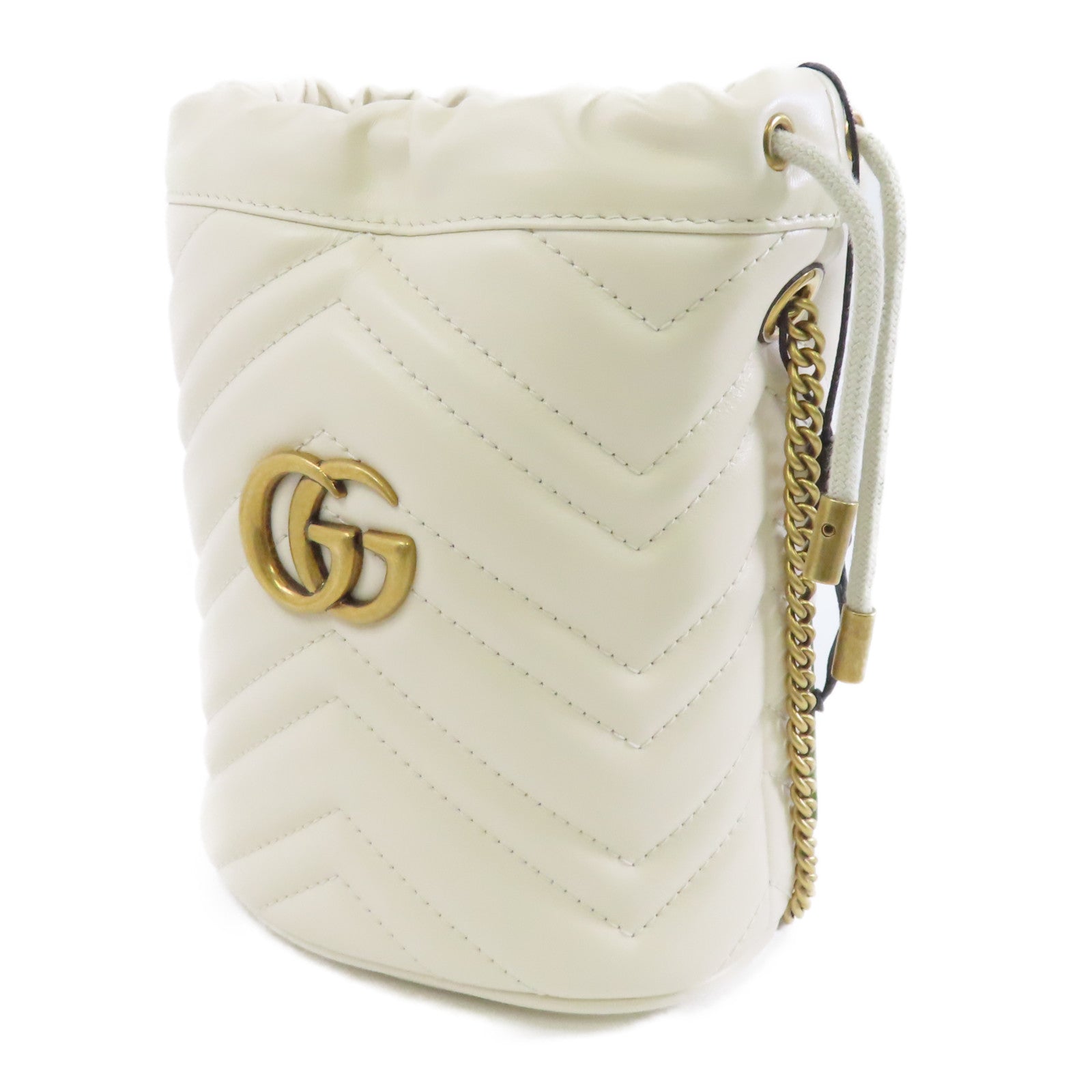 GUCCI 【激減優惠】牛皮皮革GG Marmont金扣鏈帶肩背袋白色