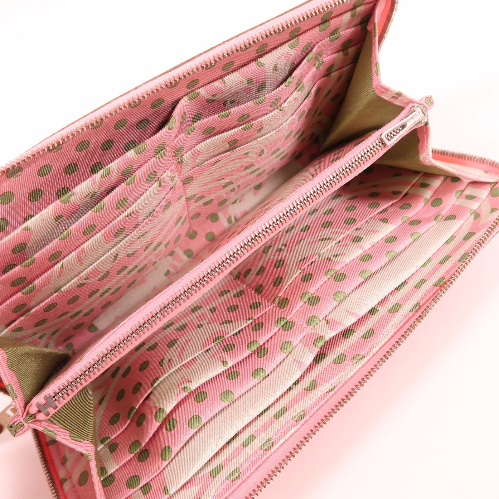 HERMES Epsom皮革Silk In Classic銀扣長錢包Rose Confetti