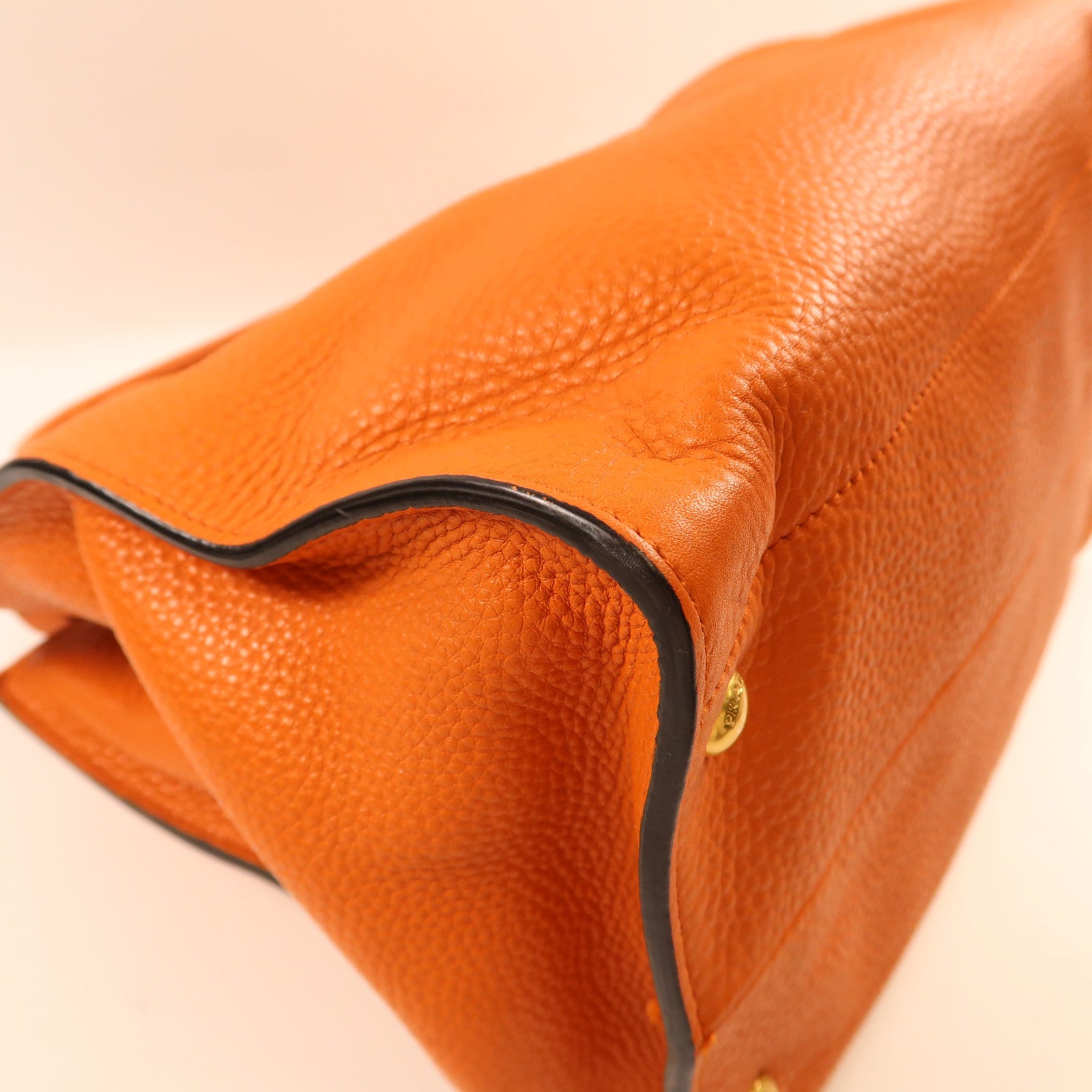 PRADA 牛皮皮革2 Way Shoulder金扣手挽肩背兩用袋橙色