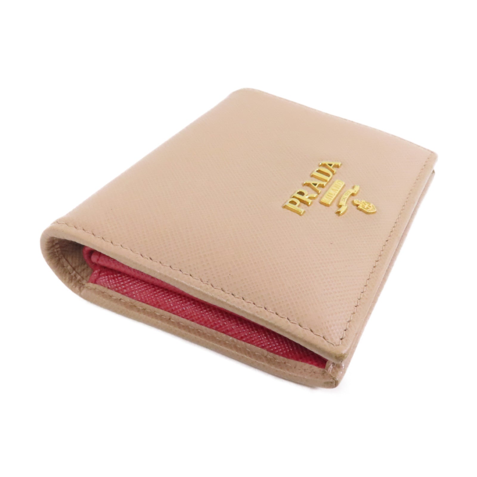 PRADA Saffiano皮革Wallet金扣錢包米色