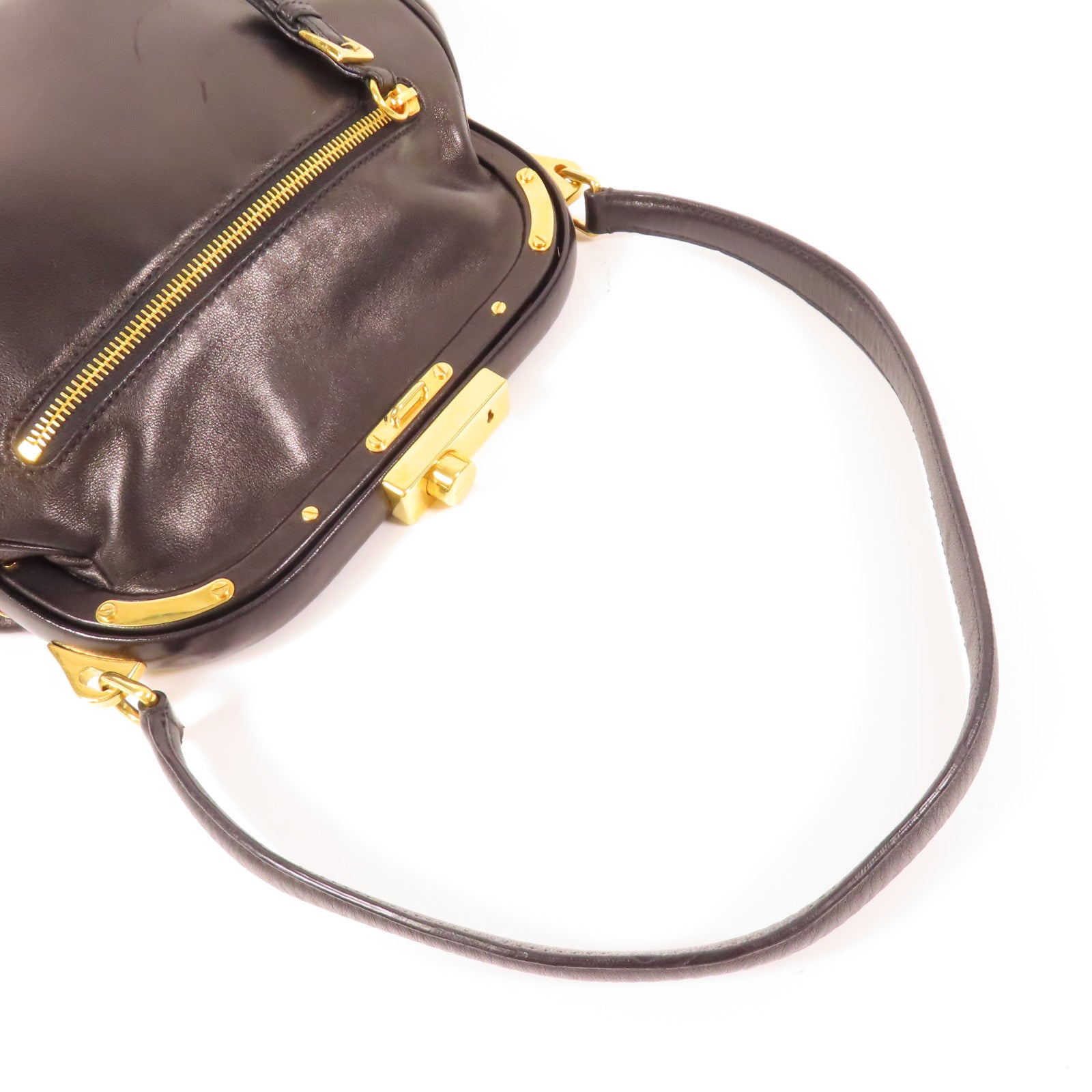 PRADA 羊皮皮革Shoulder Bag金扣肩背袋黑色