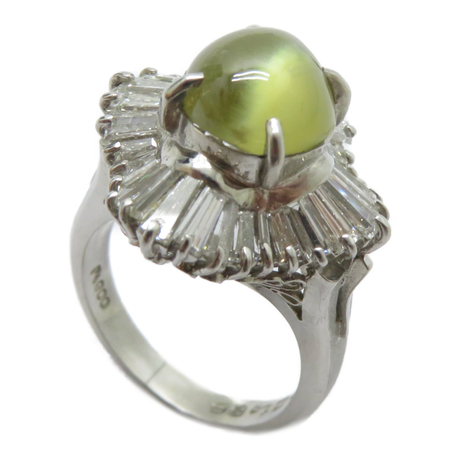 JEWELRY 【激減優惠】PT900鉑金Cat's Eye Ring 4.80ct貓眼石/1.86ct鑽石戒指US#6