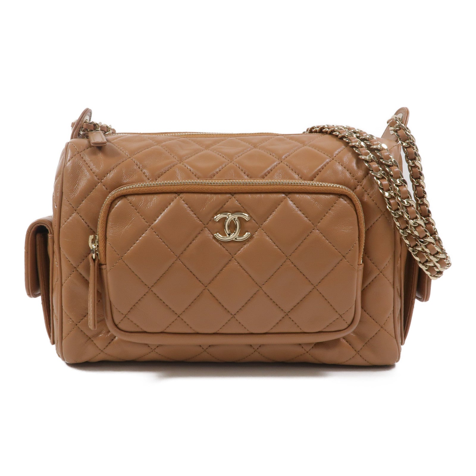 CHANEL 羊皮皮革24K Camera Bag鏈帶肩背袋
