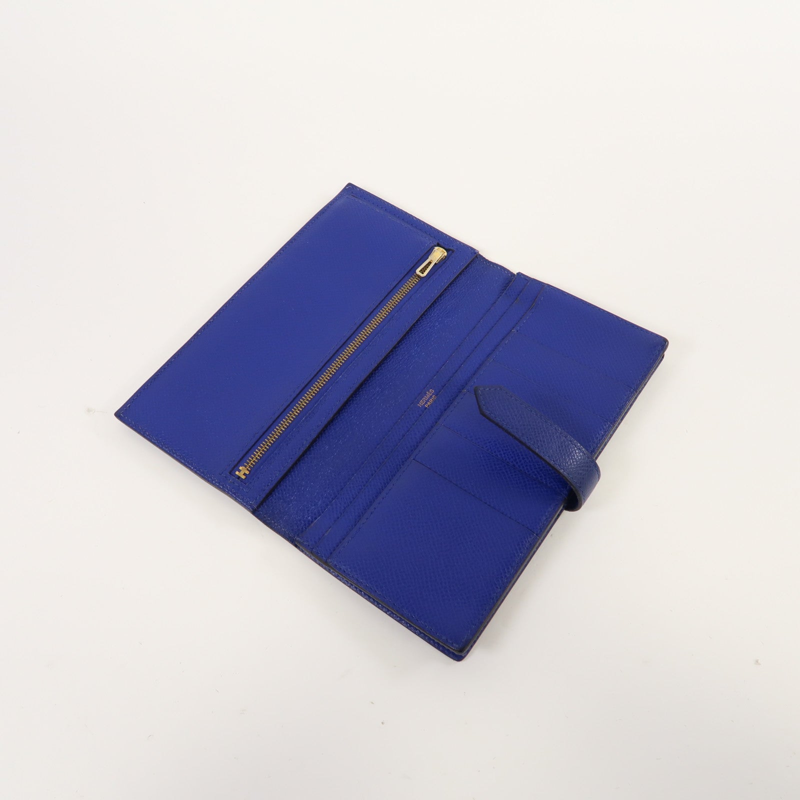 HERMES 【激減優惠】Epsom皮革Brean Long Wallet金扣長錢包電光藍色
