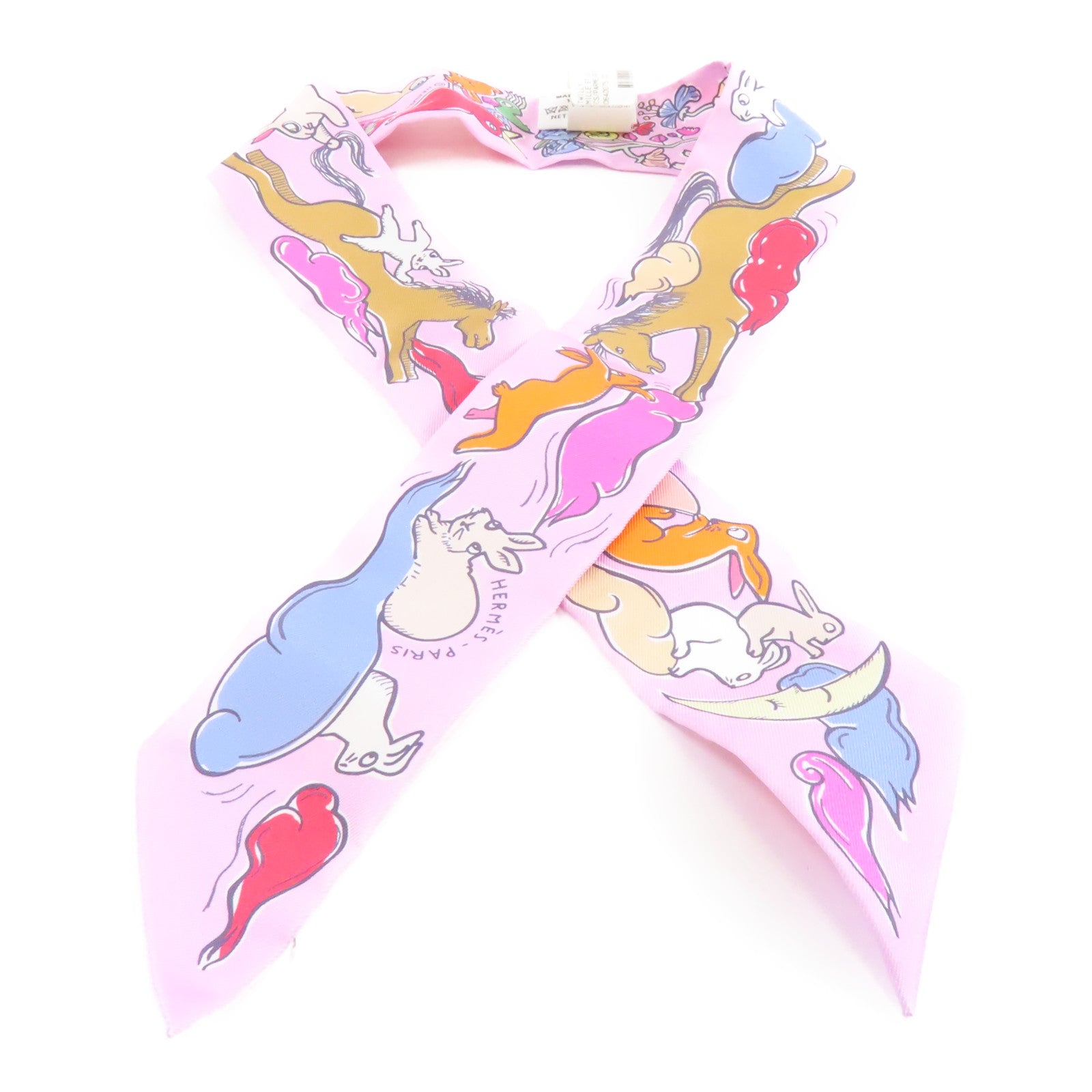 HERMES 絲質Twilly絲巾粉紅色