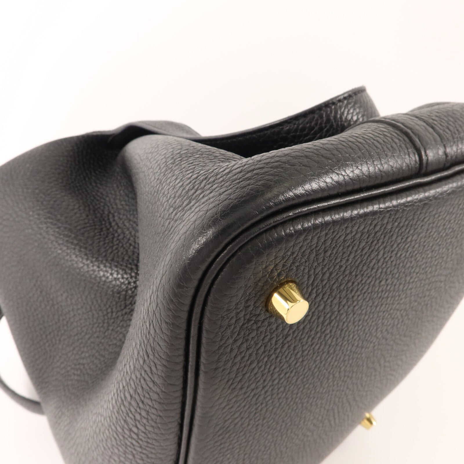 HERMES Clemence皮革Picotin MM扣手挽袋Noir