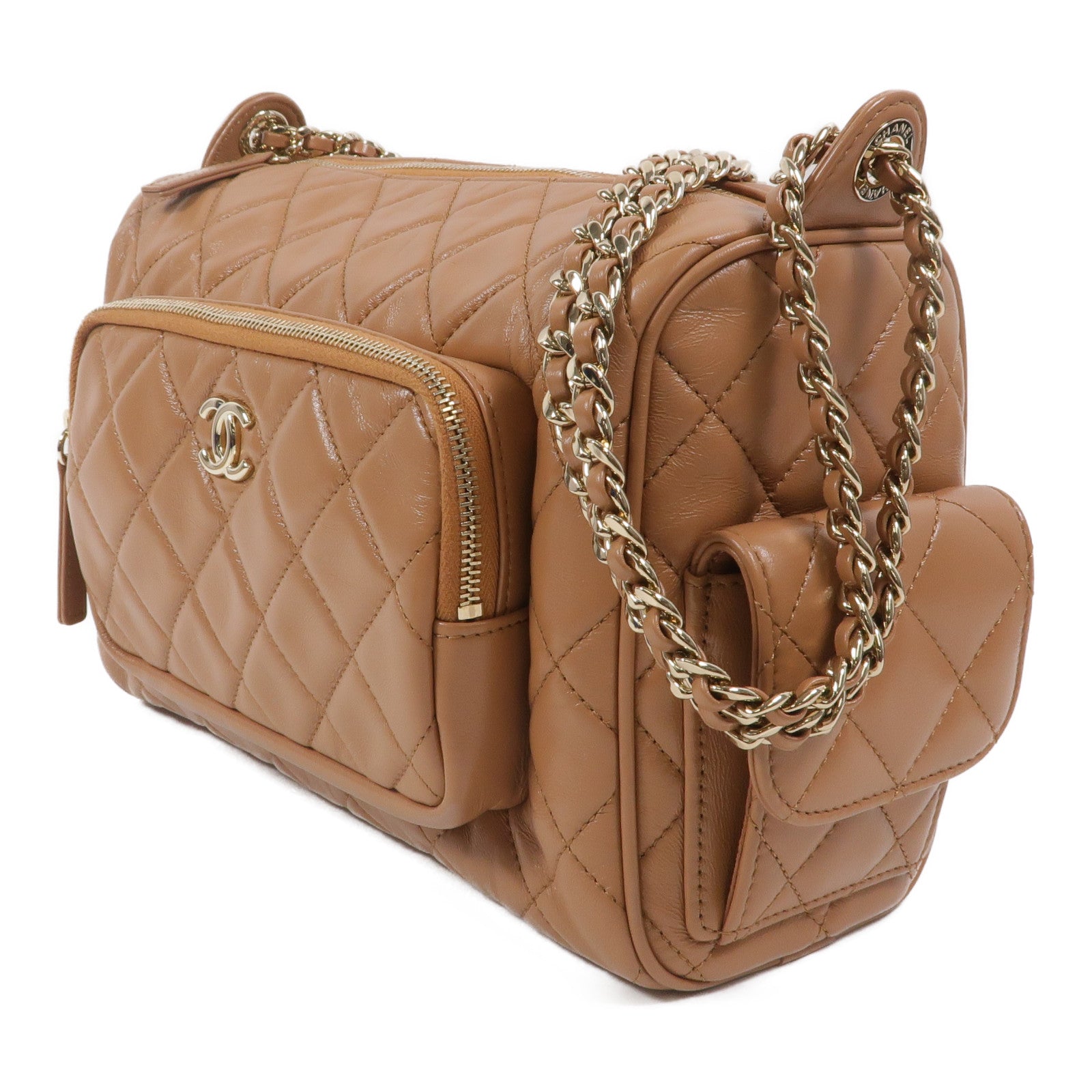 CHANEL 羊皮皮革24K Camera Bag鏈帶肩背袋