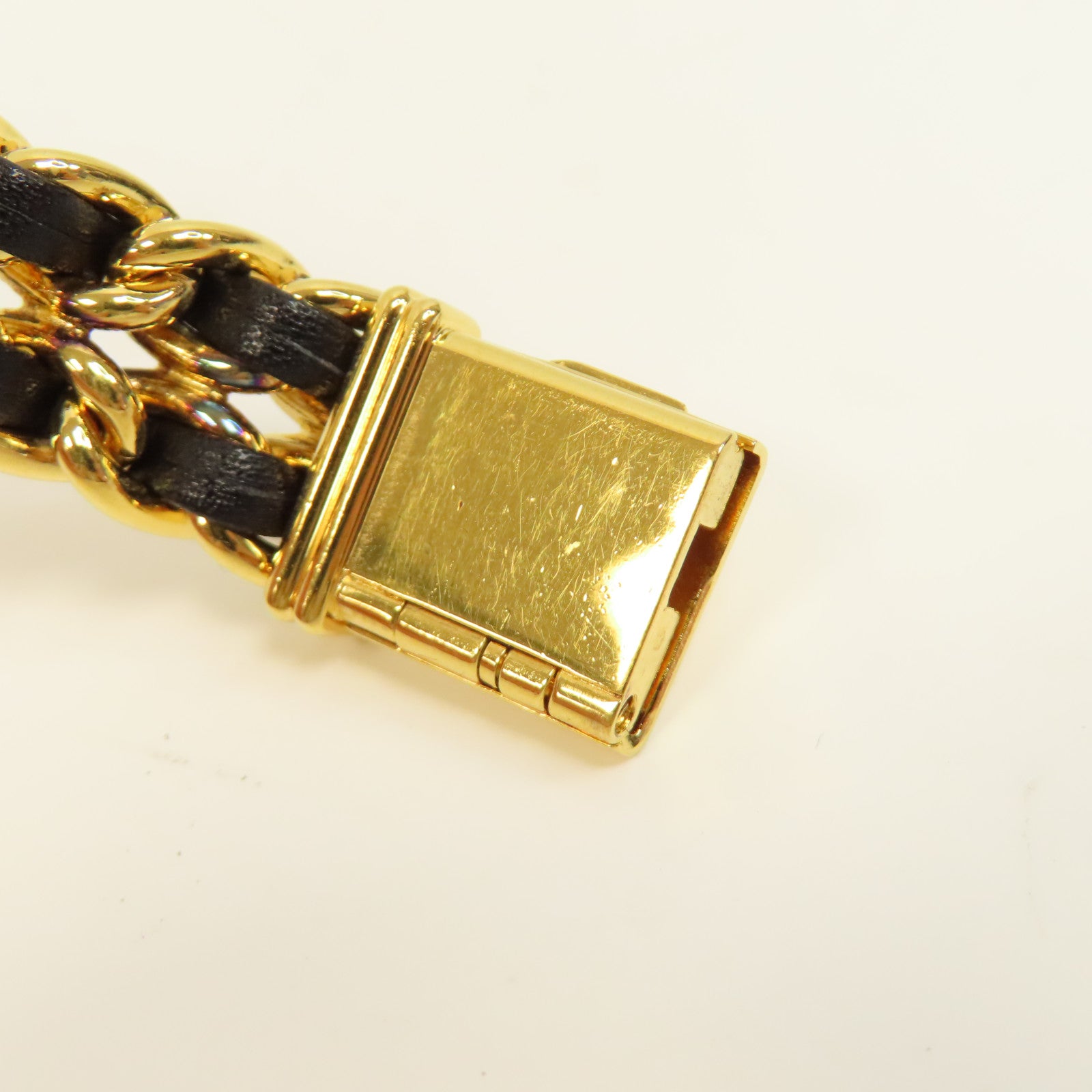CHANEL Premiere L鍍金/皮革帶手錶石英機芯黑色