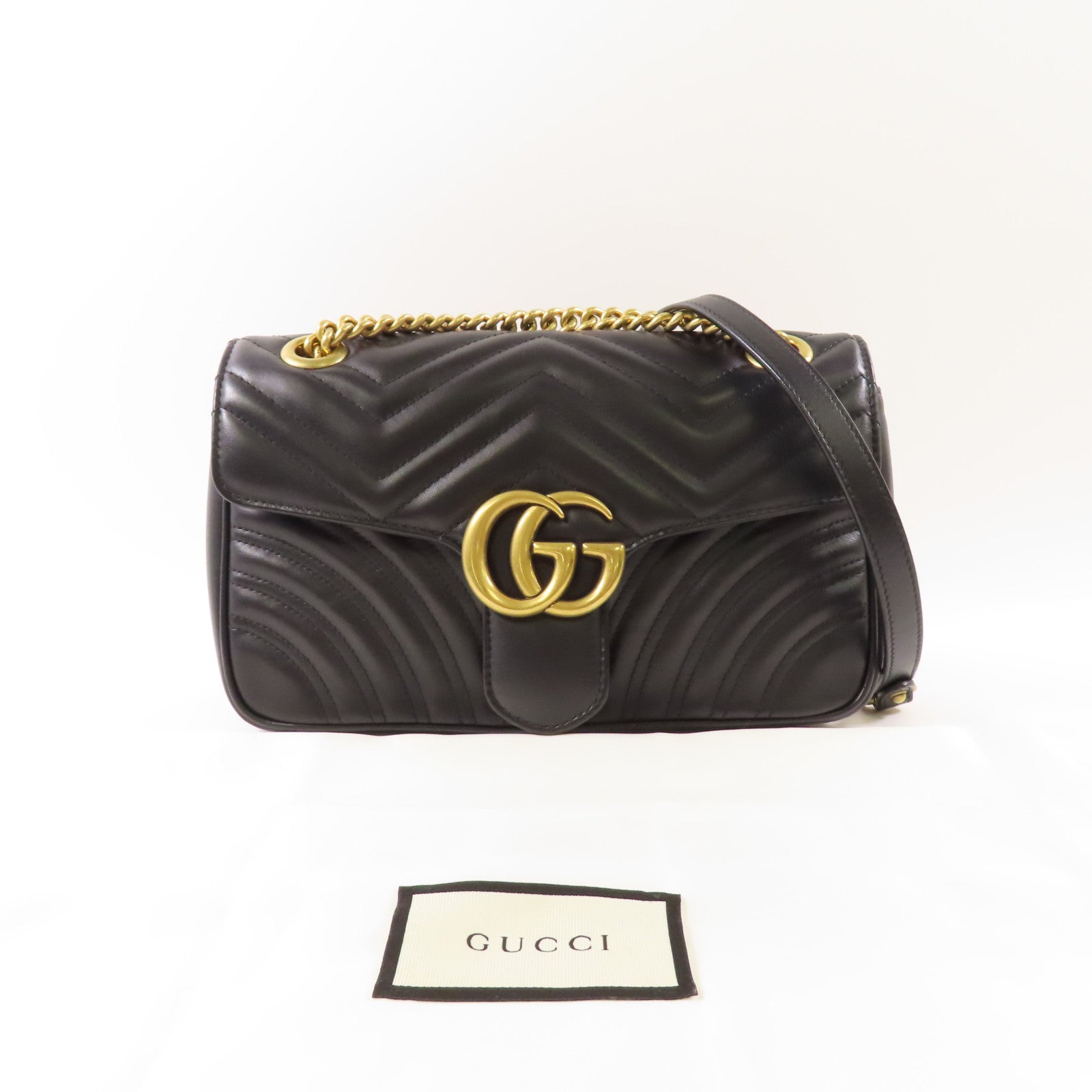GUCCI 牛皮皮革GG Marmont金扣鏈帶肩背袋