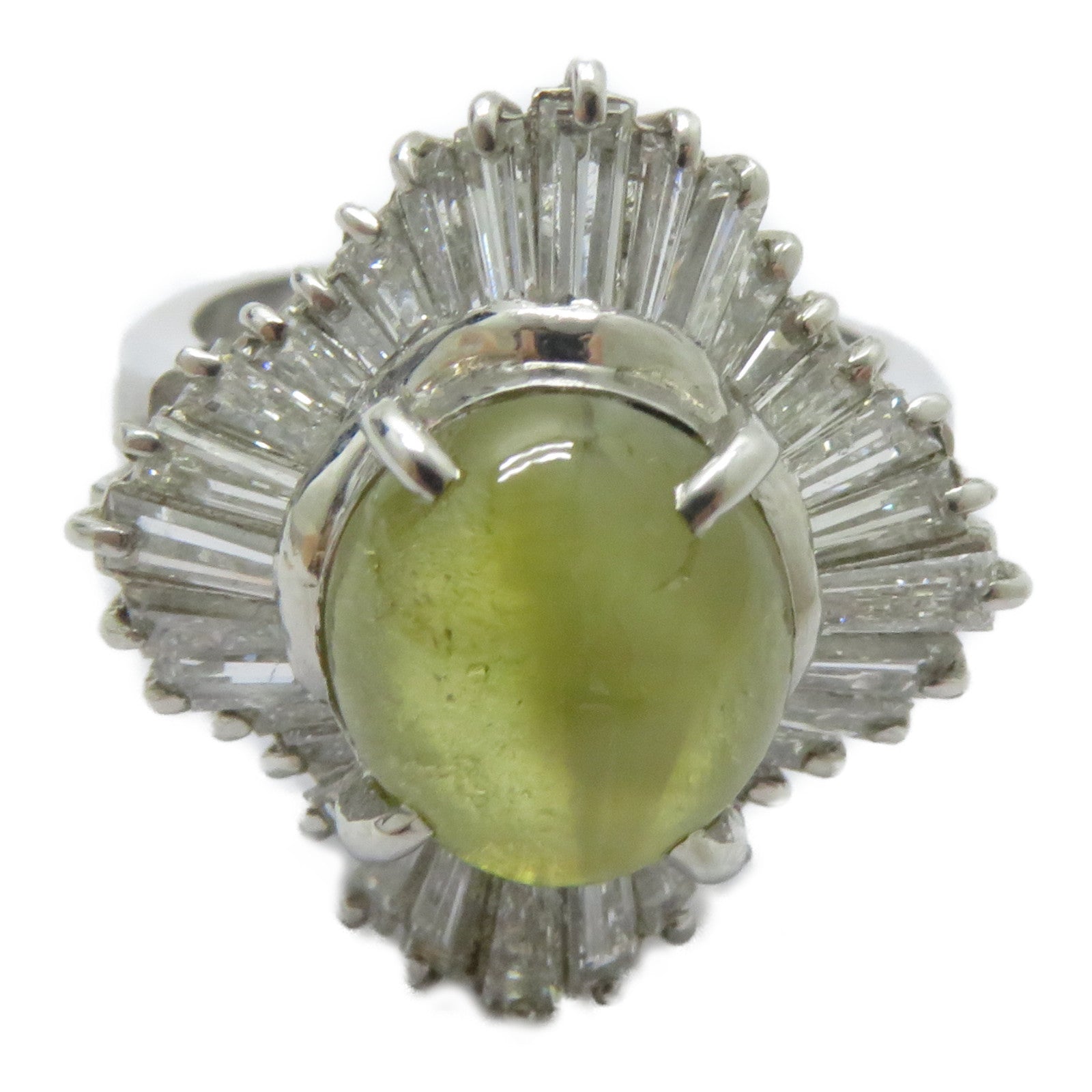 JEWELRY 【激減優惠】PT900鉑金Cat's Eye Ring 4.80ct貓眼石/1.86ct鑽石戒指US#6