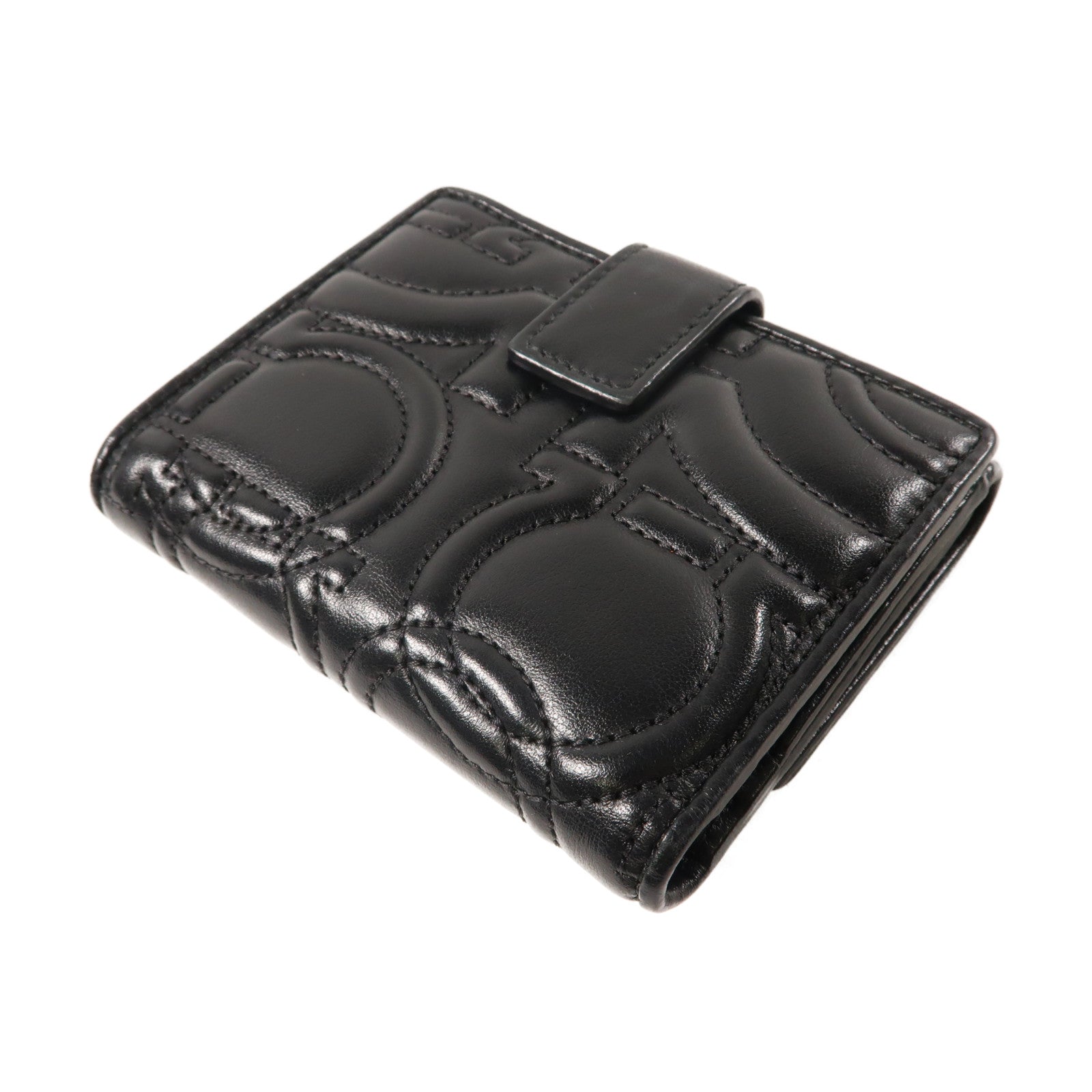 Salvatore Ferragamo 牛皮皮革Fold Wallet金扣折疊錢包黑色