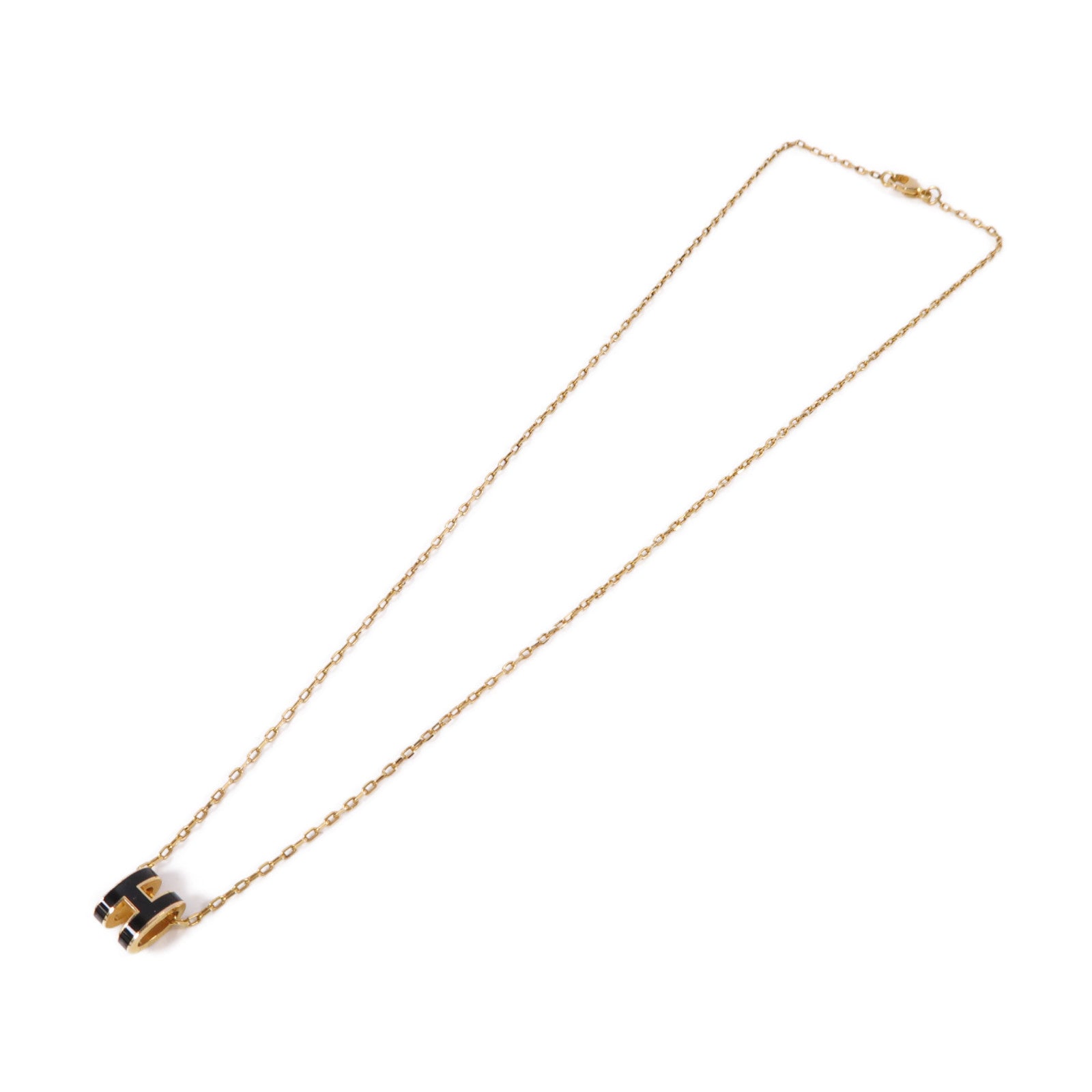 HERMES 金屬Mini Pop H Necklace金扣項鍊黑色/金色