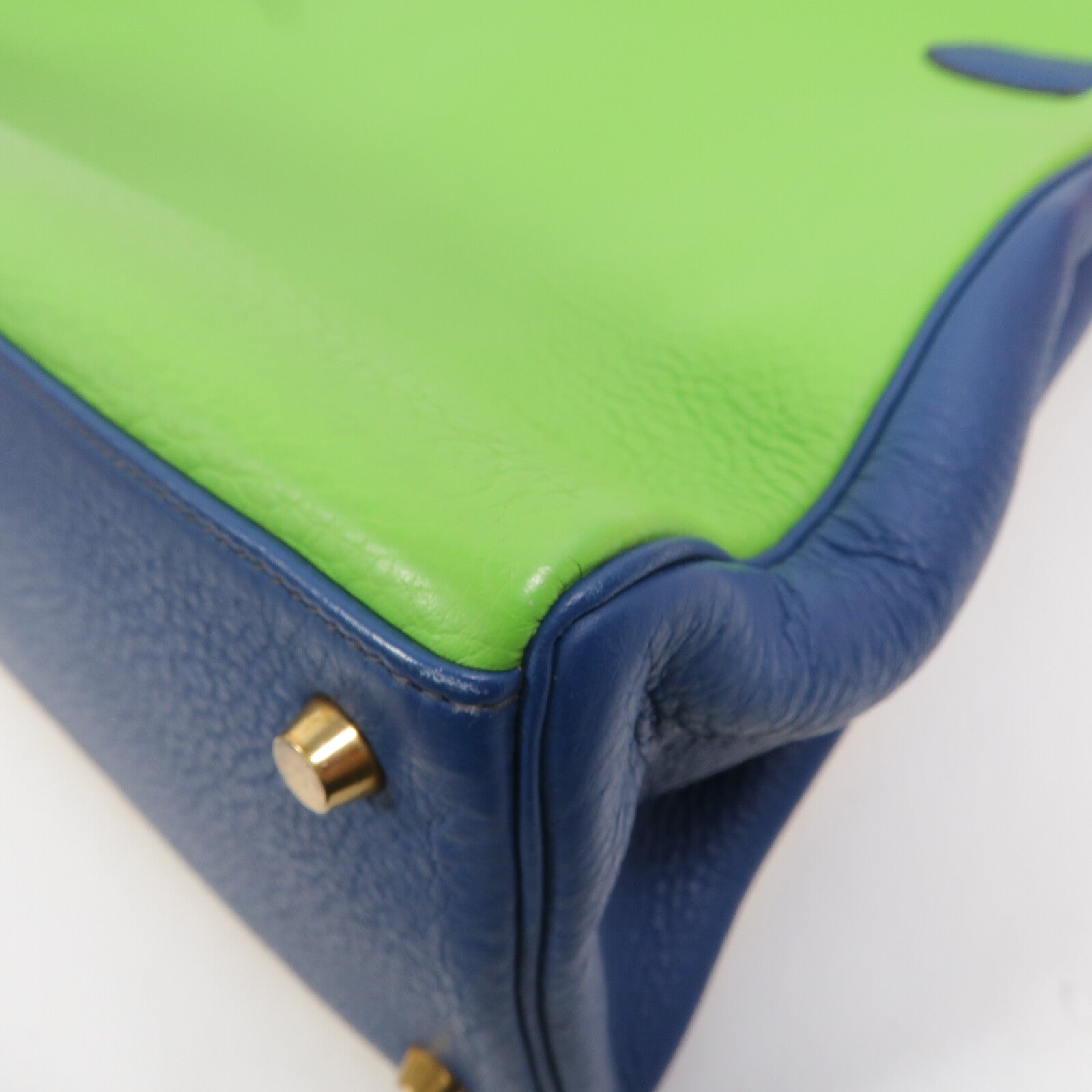 HERMES Togo皮革Kelly 35手挽肩背兩用袋Jaune/Bleu Thalassa/Vert Cru