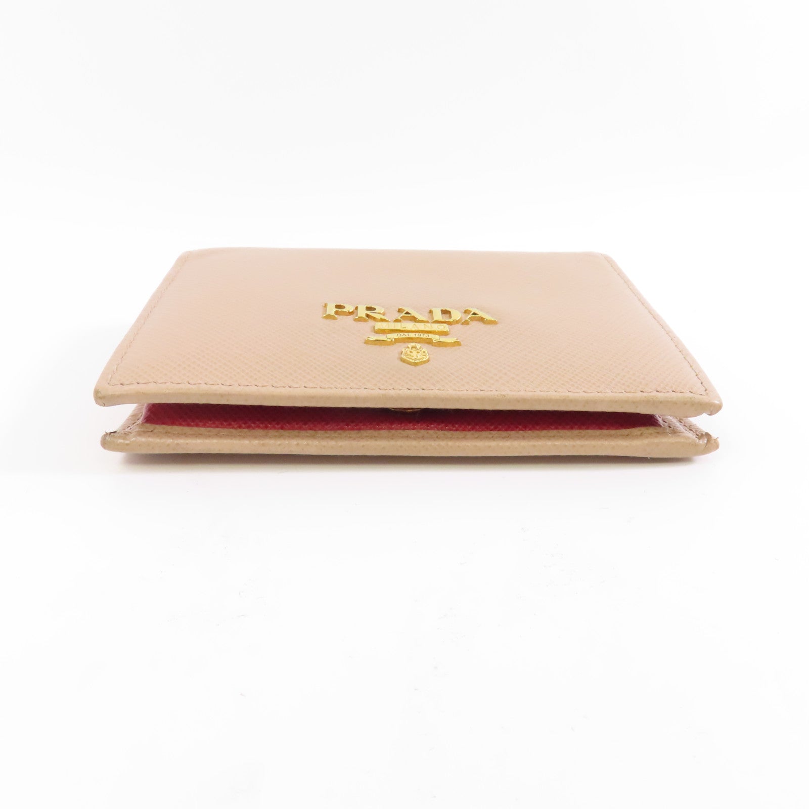 PRADA Saffiano皮革Wallet金扣錢包米色