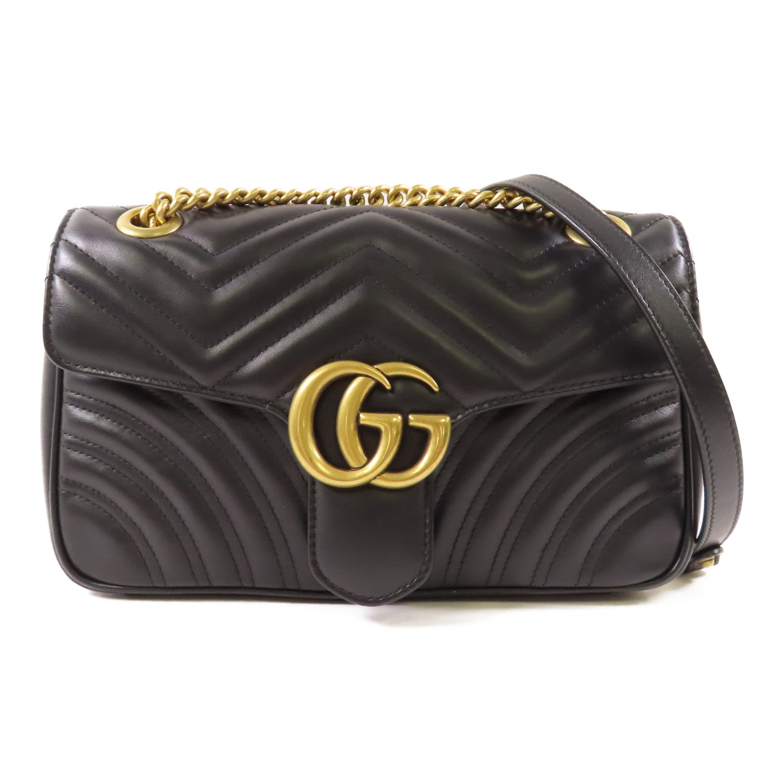 GUCCI 牛皮皮革GG Marmont金扣鏈帶肩背袋