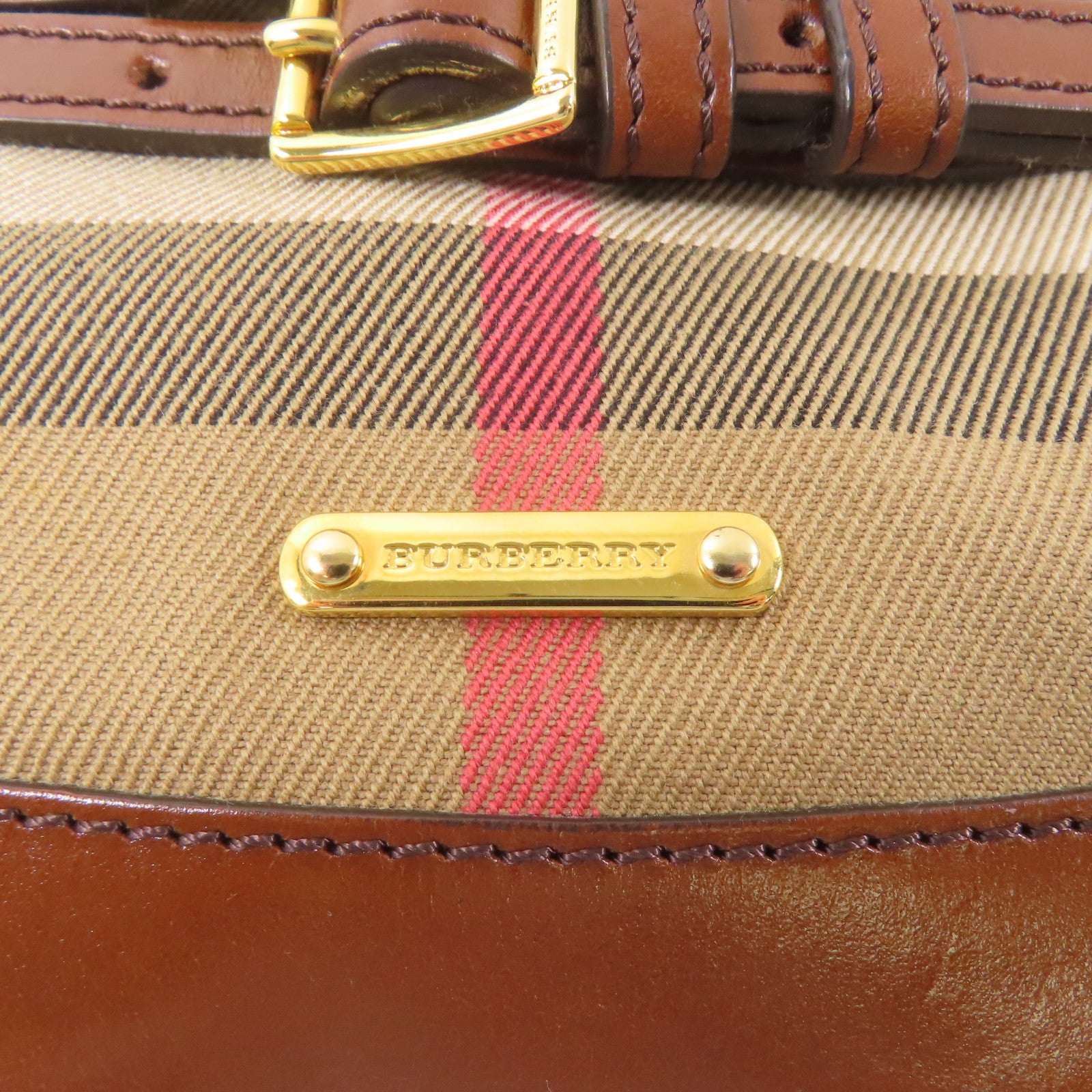 BURBERRY 帆布/皮革Shoulder Bag金扣肩背袋棕色/卡其色